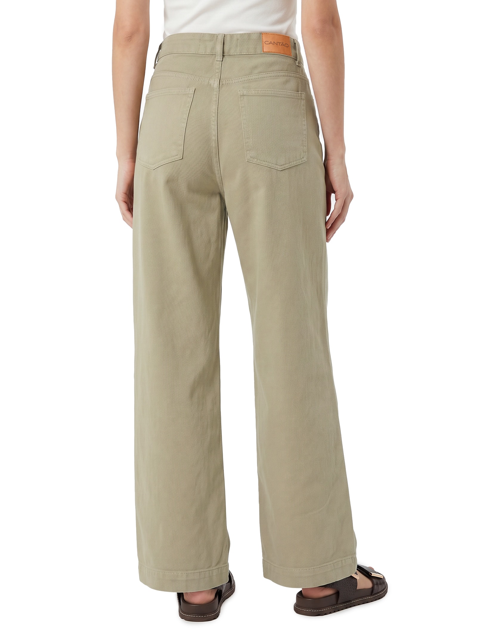 Calça Feminina Sarja Wide Leg Equilíbrio Bege Cantão