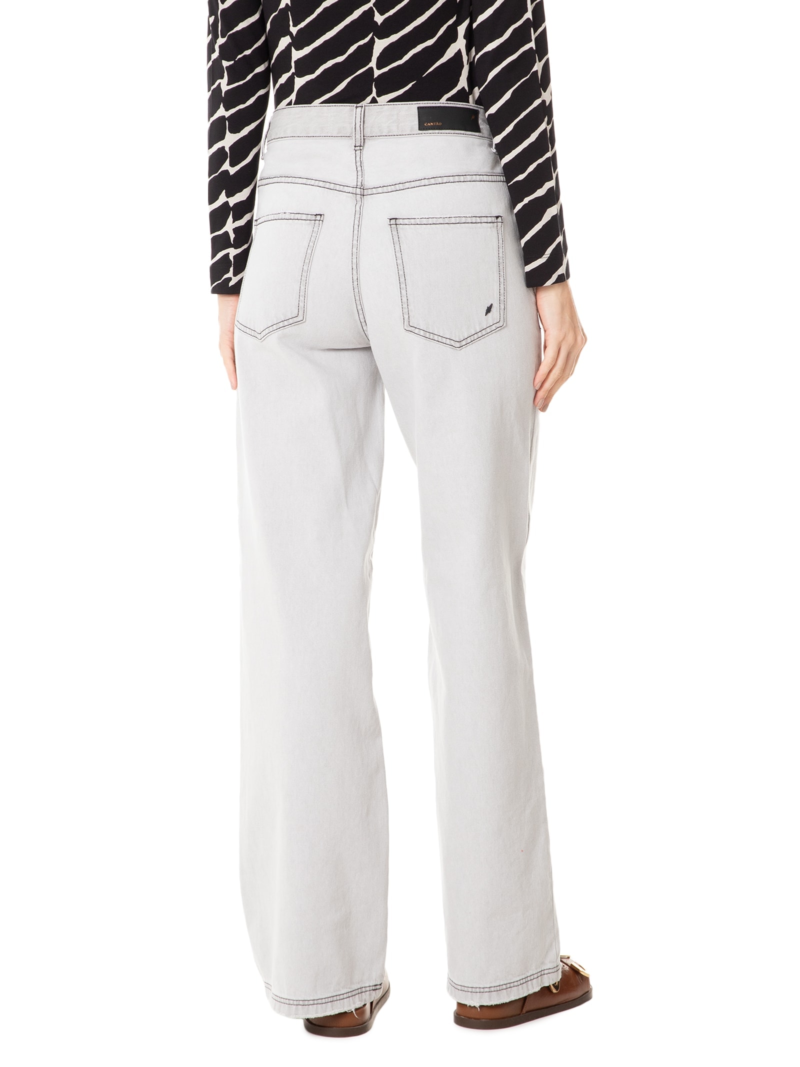 Calça Feminina Sarja Wide Leg Grey Cinza Cantão
