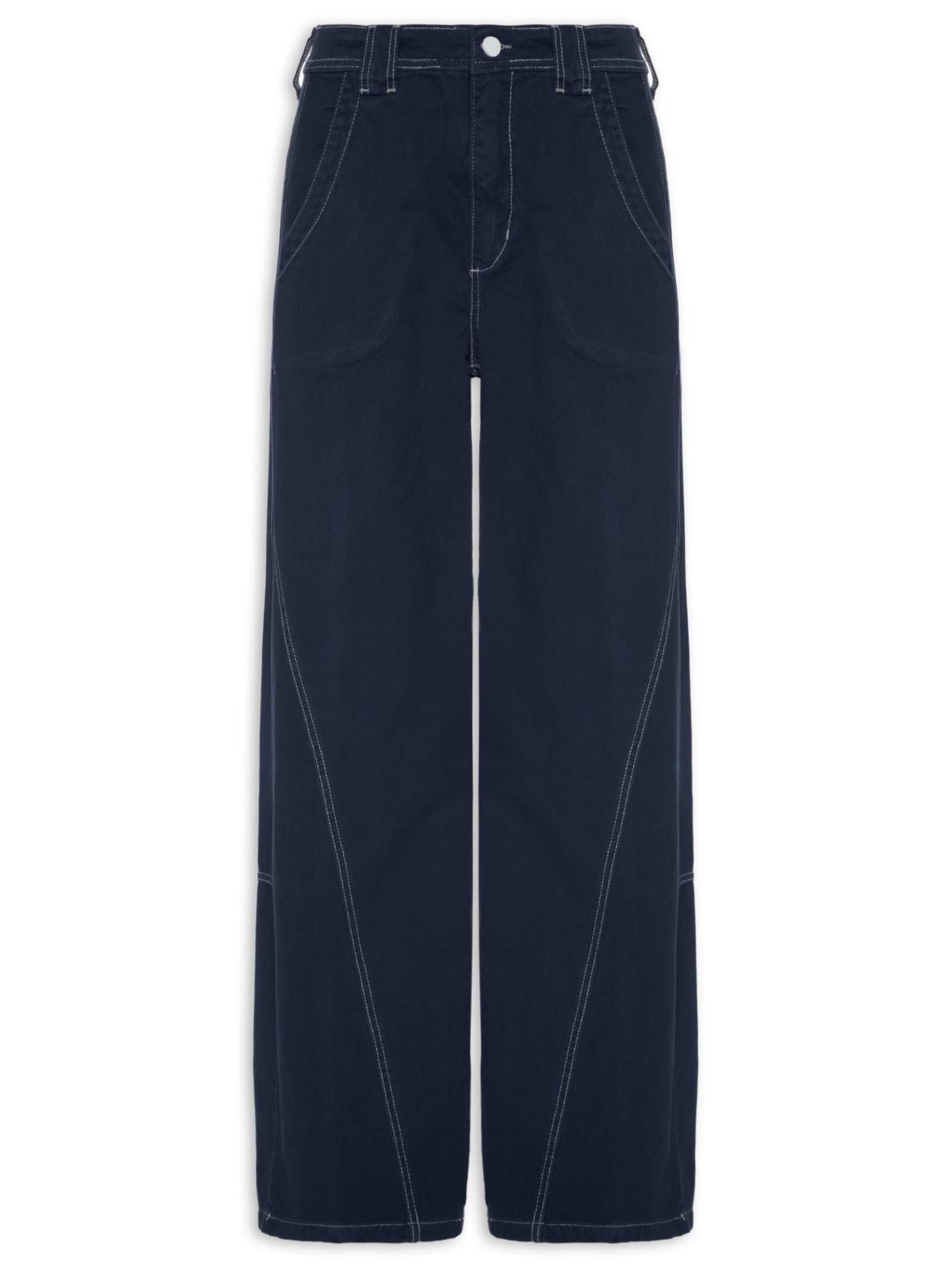 Calça Feminina Sarja Wide Leg Pespontos Azul Cantão