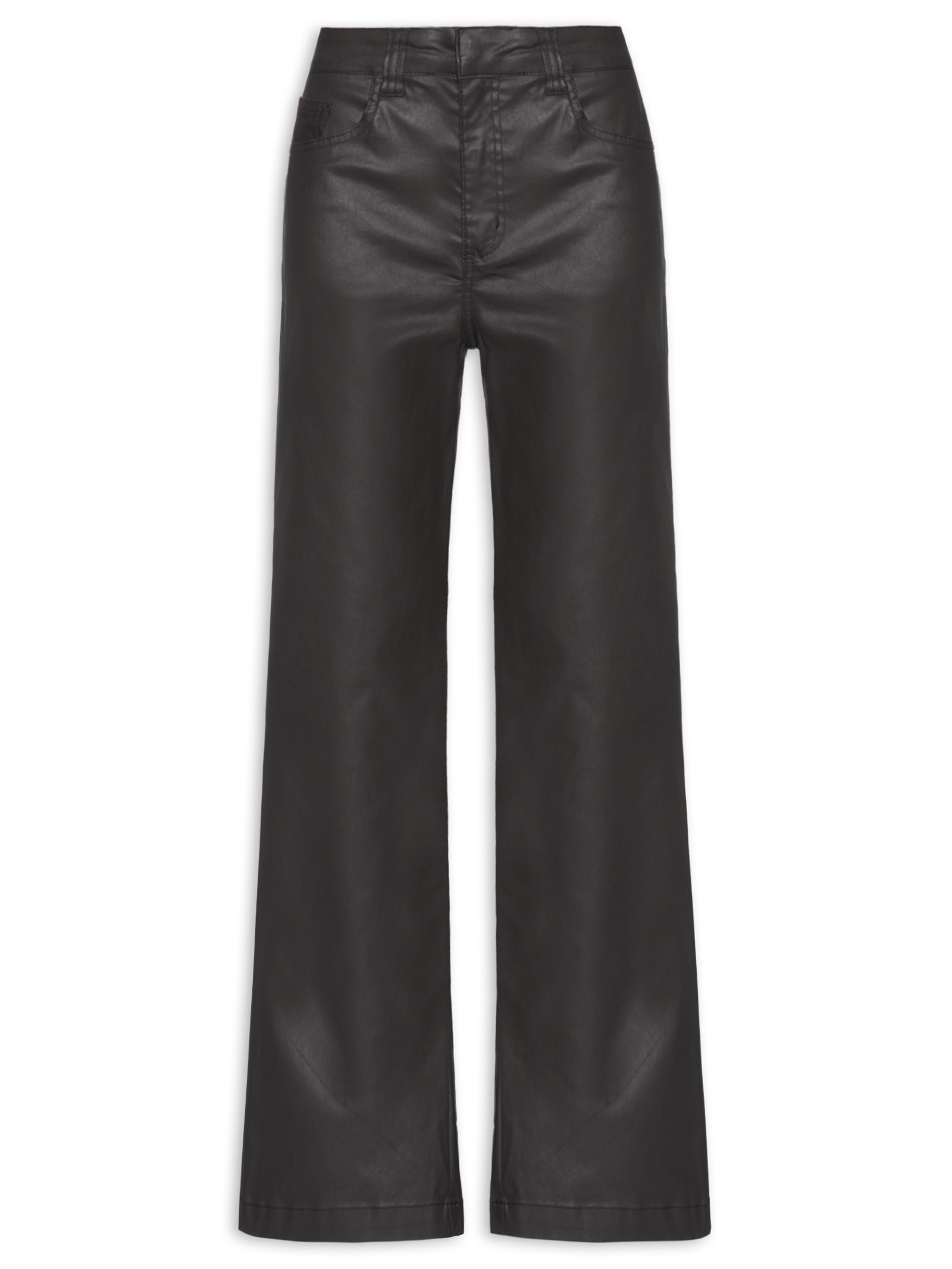 Calça Feminina Sarja Wide Resinada Alfaiataria Preto Maria Filó