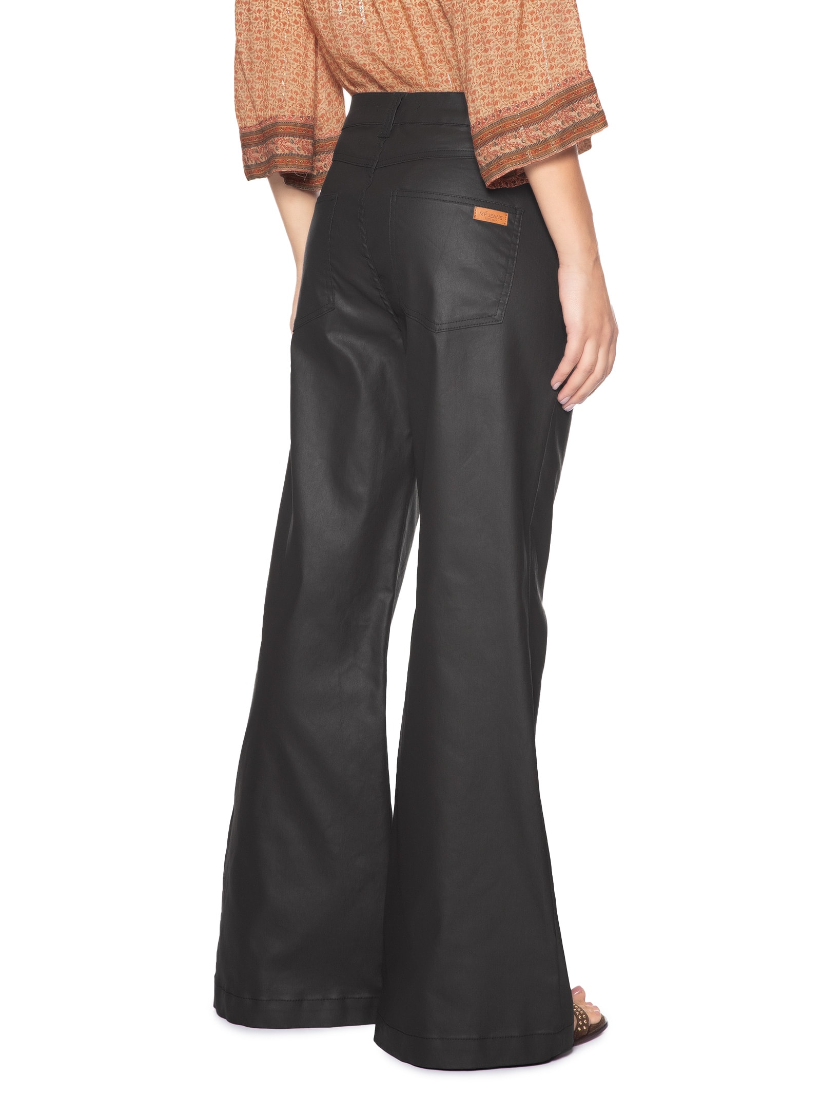 Calça Feminina Sarja Wide Resinada Alfaiataria Preto Maria Filó
