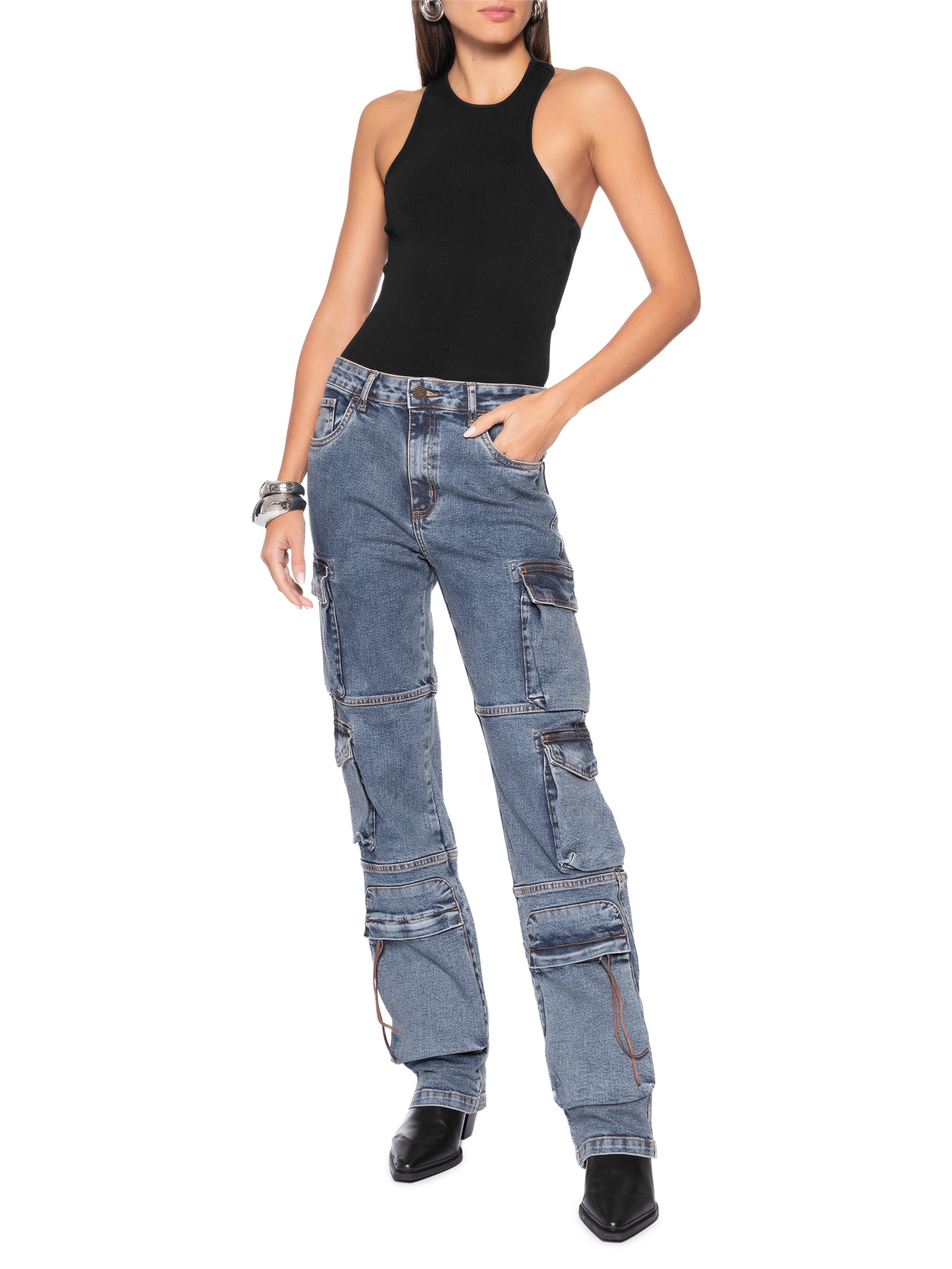 Calça Feminina Sasha Cargo Azul P7 Jeans