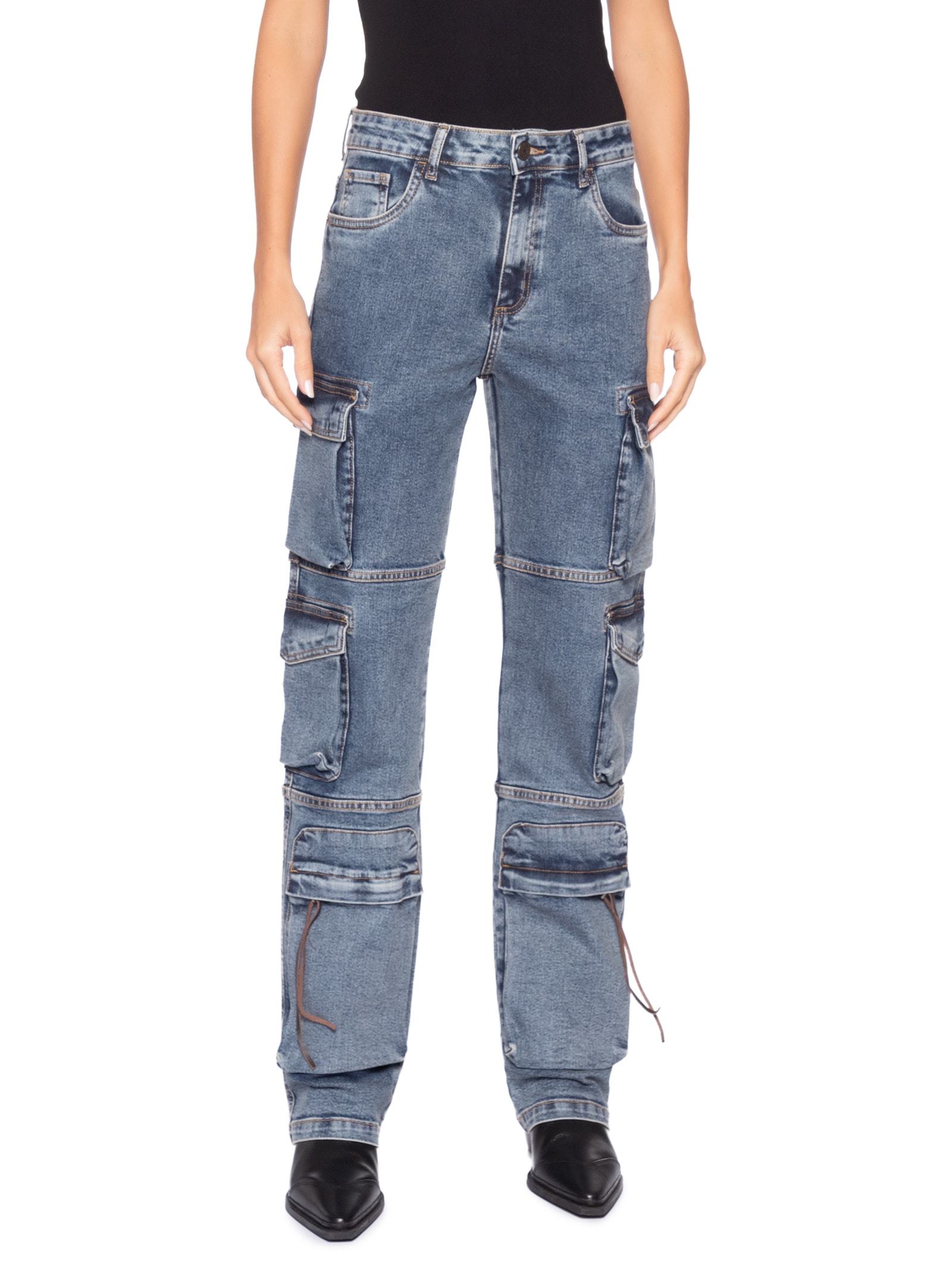 Calça Feminina Sasha Cargo Azul P7 Jeans