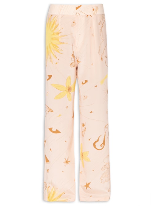 Calça Feminina Seda Abstrato Mistico – Bege