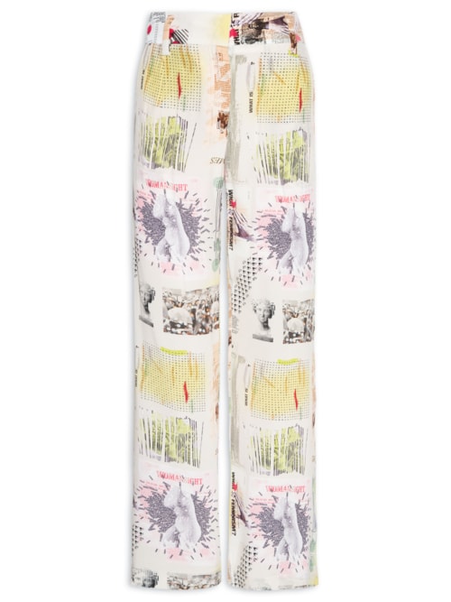 Calça Feminina Seda Fig Jornal – Off White
