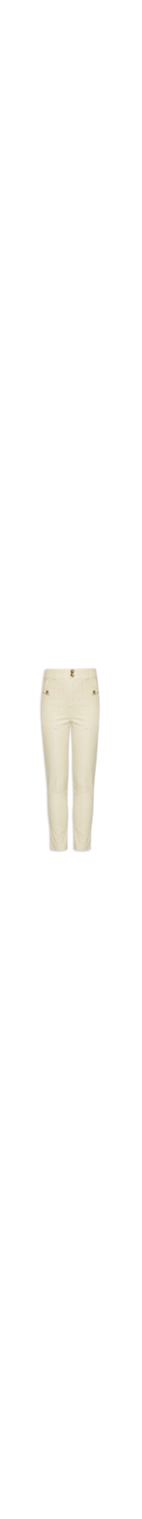 Calça Feminina Skinny Com Cós Largo E Botões - Off White