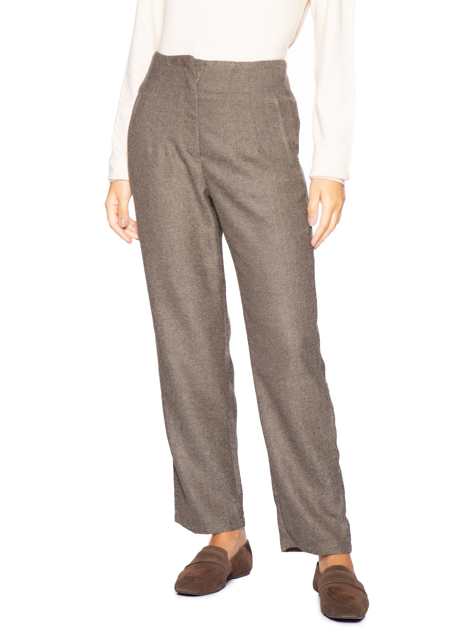 Calça Feminina Slim Alfaiataria Com Bolso Bege Basiq