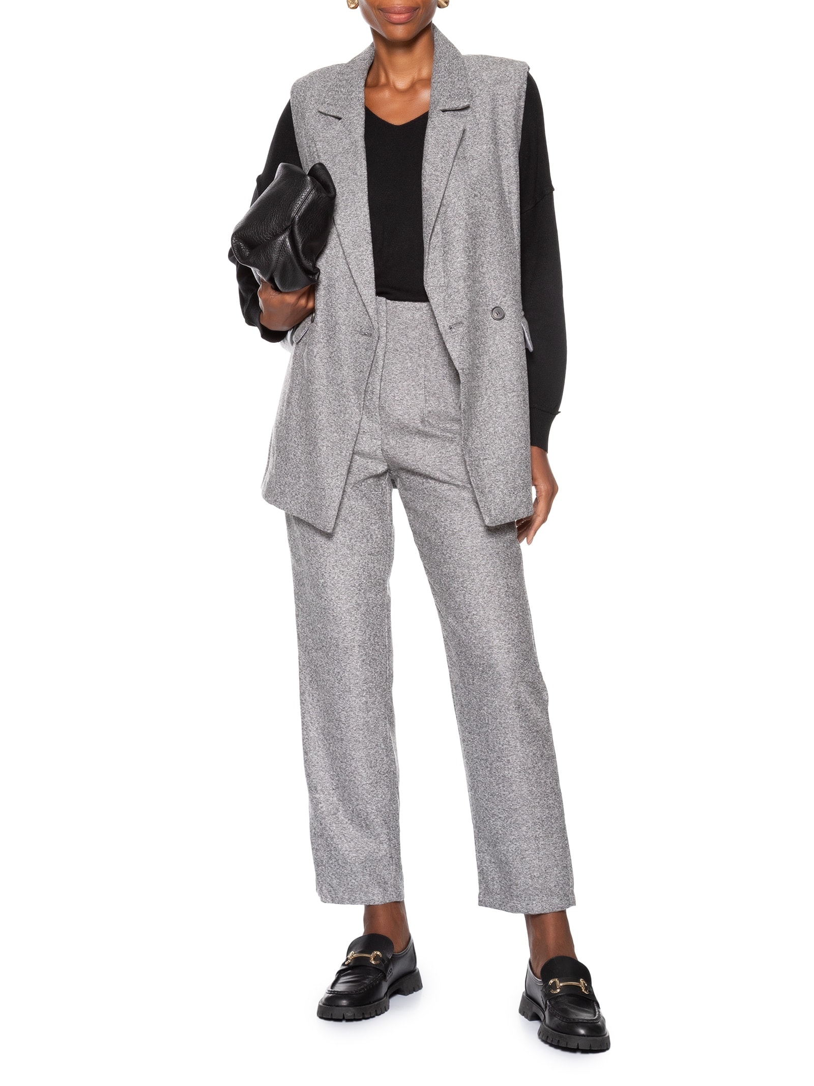 Calça Feminina Slim Alfaiataria Com Bolso Cinza Basiq