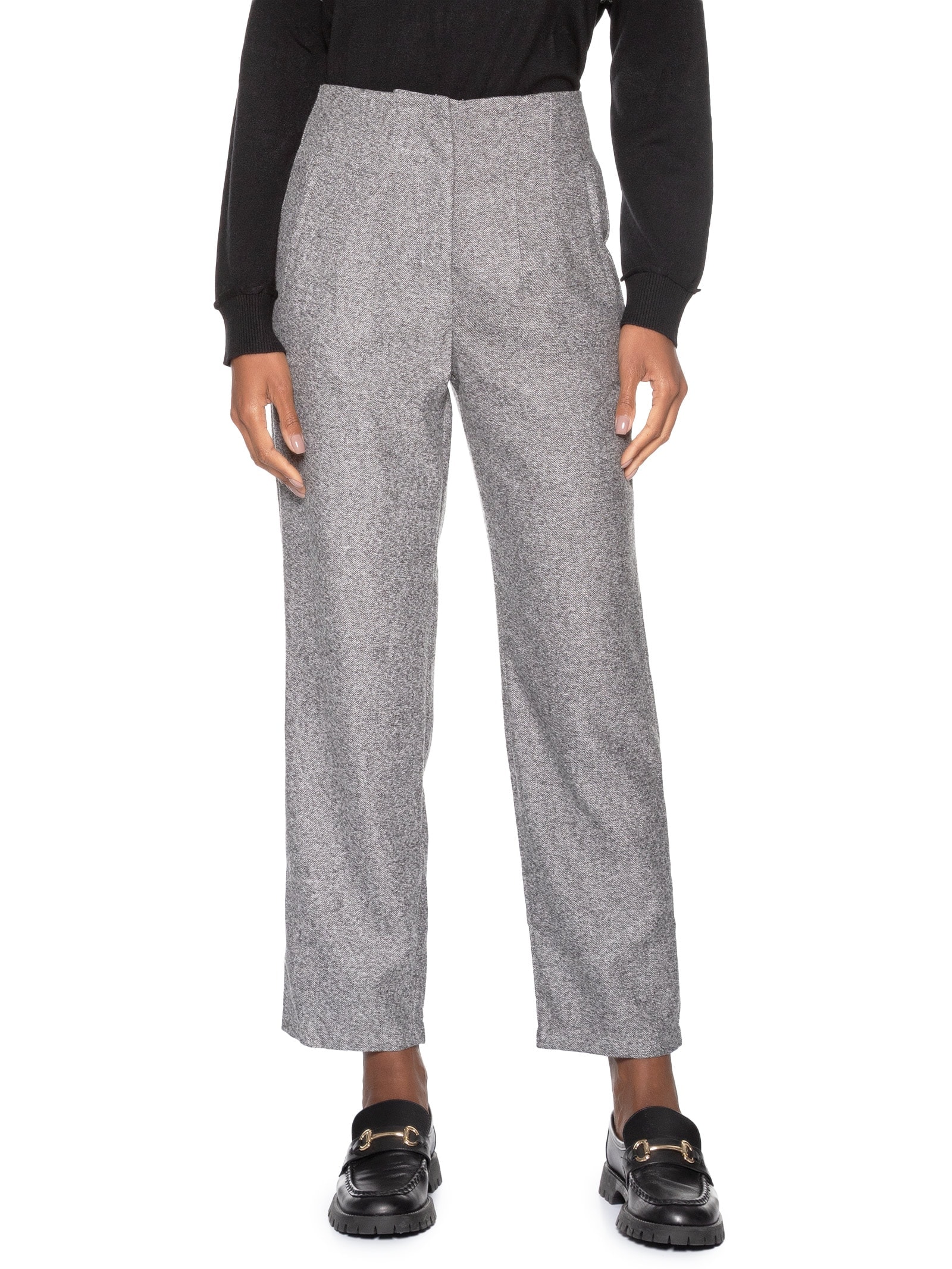 Calça Feminina Slim Alfaiataria Com Bolso Cinza Basiq