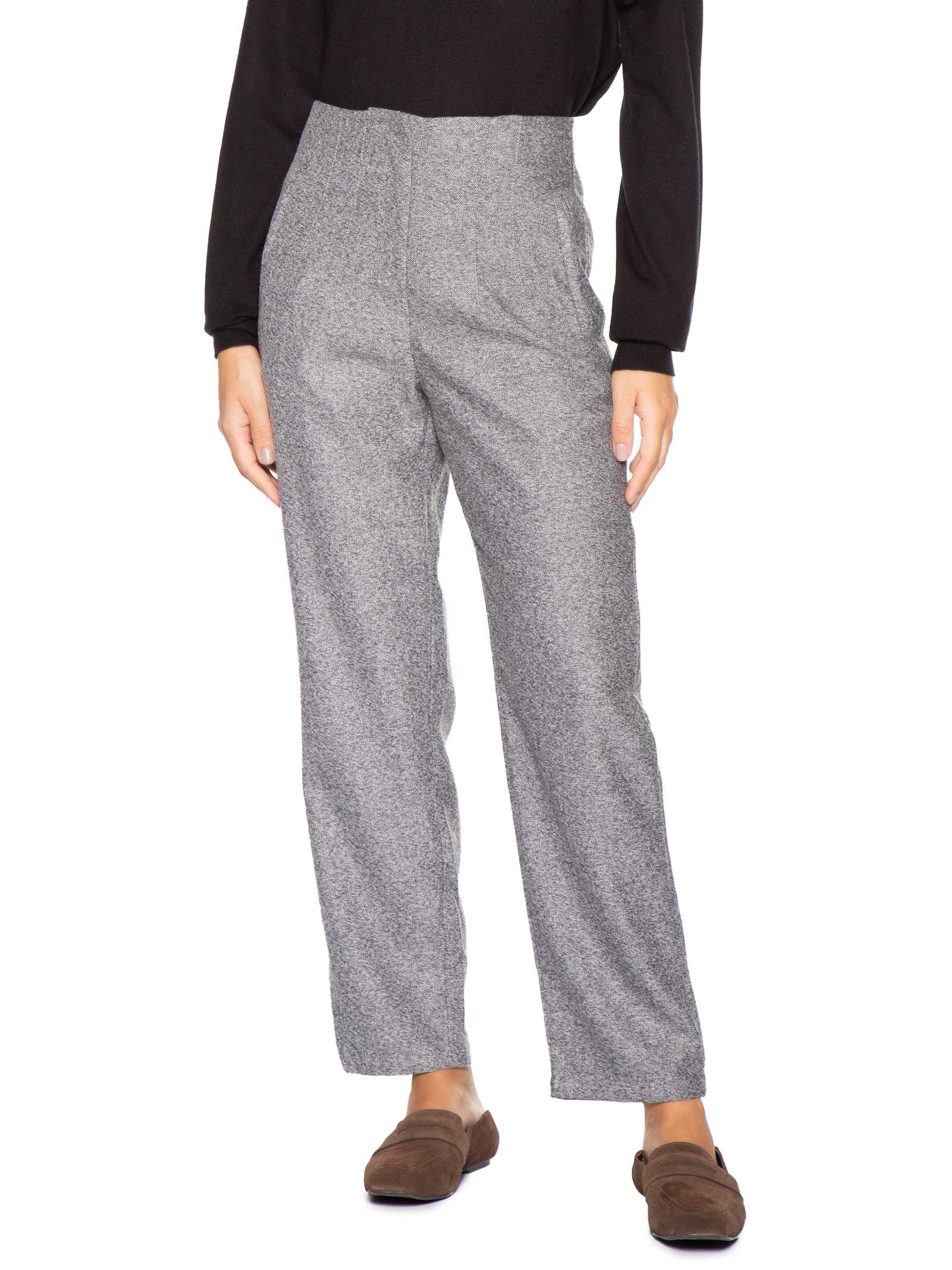 Calça Feminina Slim Alfaiataria Com Bolso Cinza Basiq