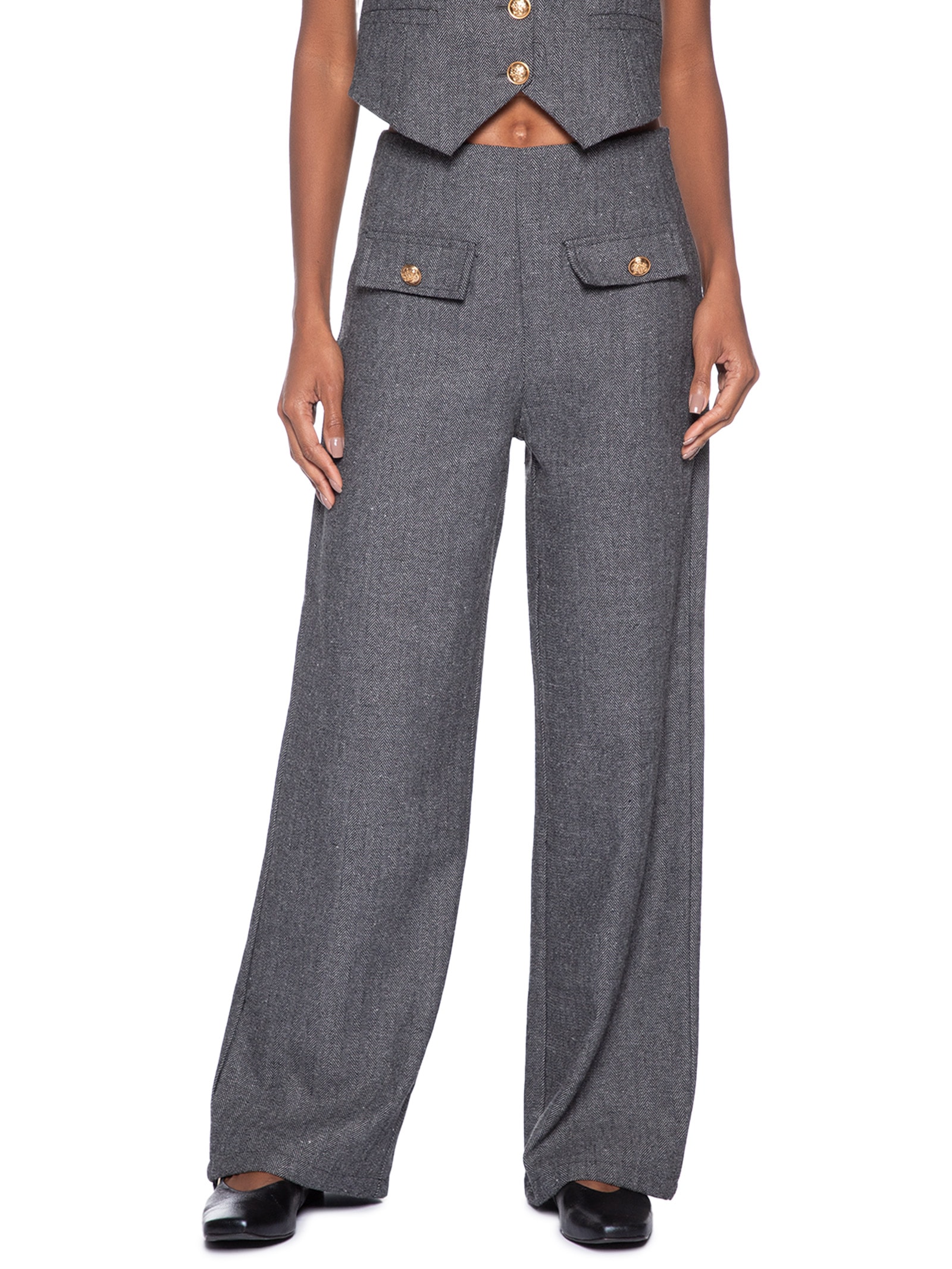 Calça Feminina Slim Com Bolso Frontal Cinza Basiq