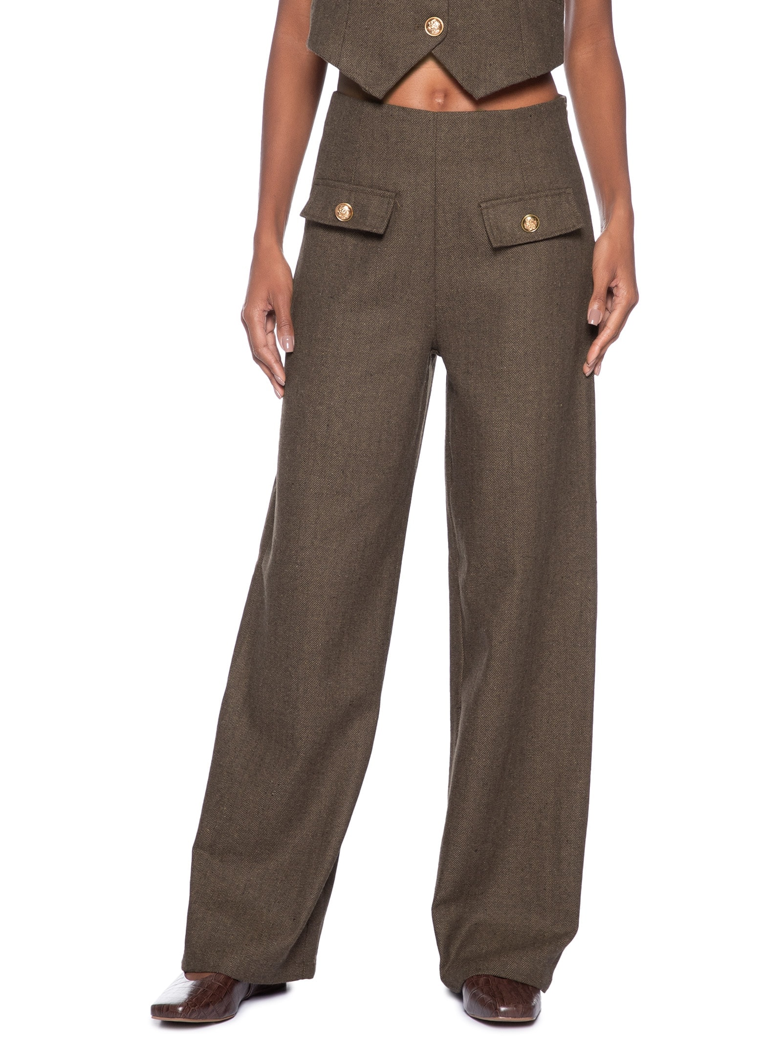 Calça Feminina Slim Com Bolso Frontal Marrom Basiq