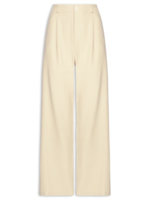 Calça Feminina Slim Com Pregas – Bege