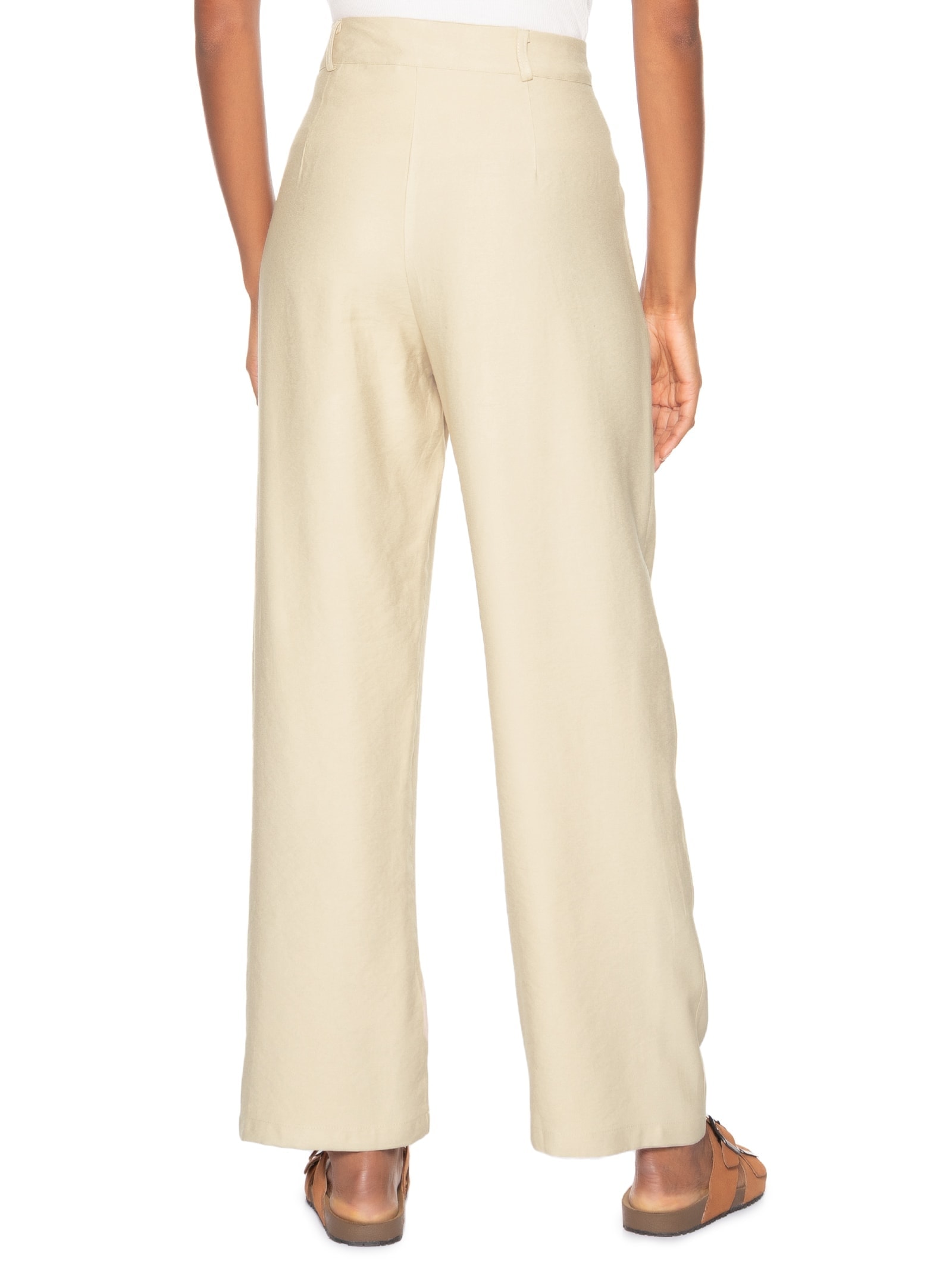 Calça Feminina Slim Com Pregas Bege Basiq