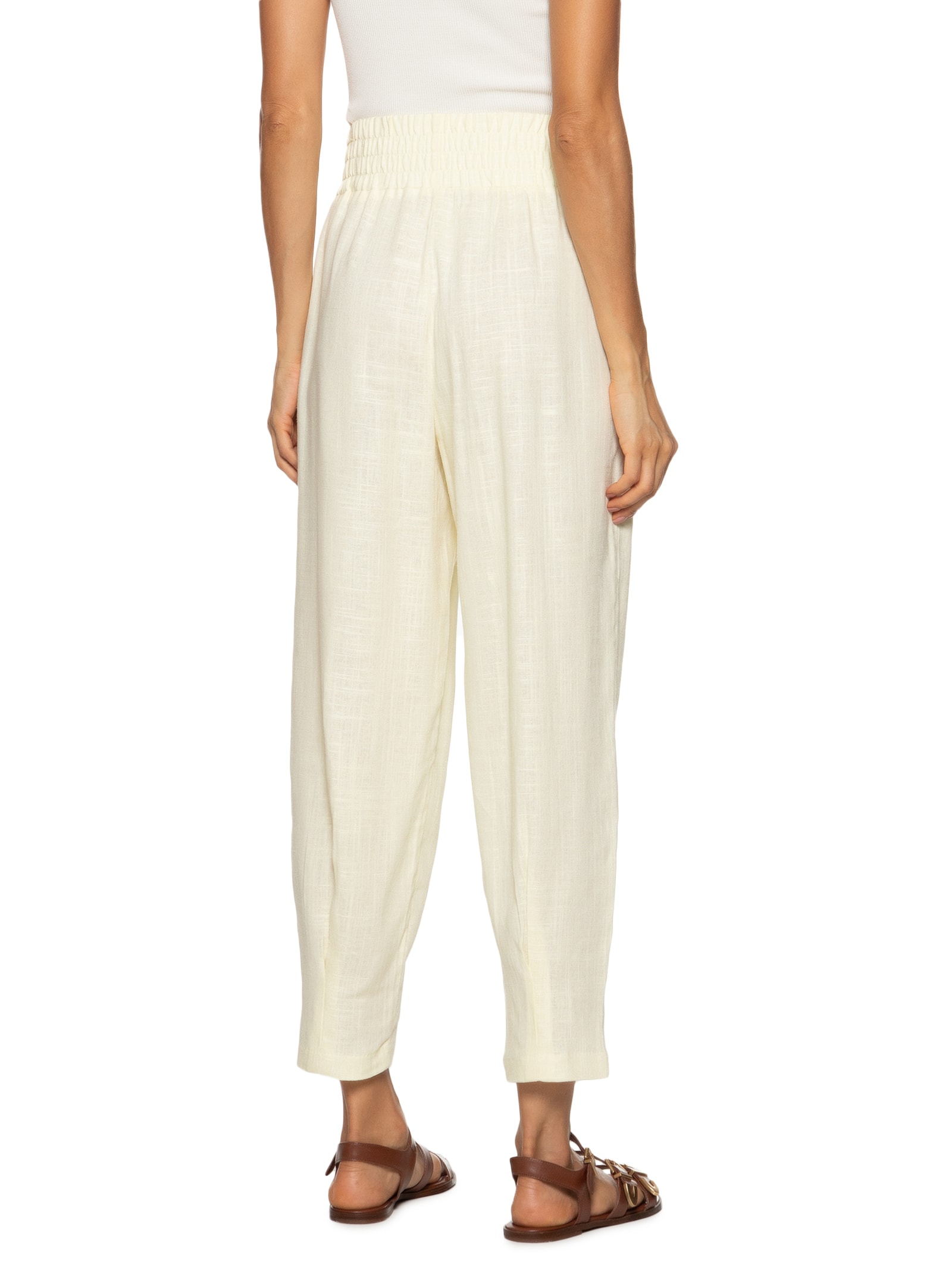 Calça Feminina Slouchy Cintura Alta Em Viscolinho Amarelo Hering