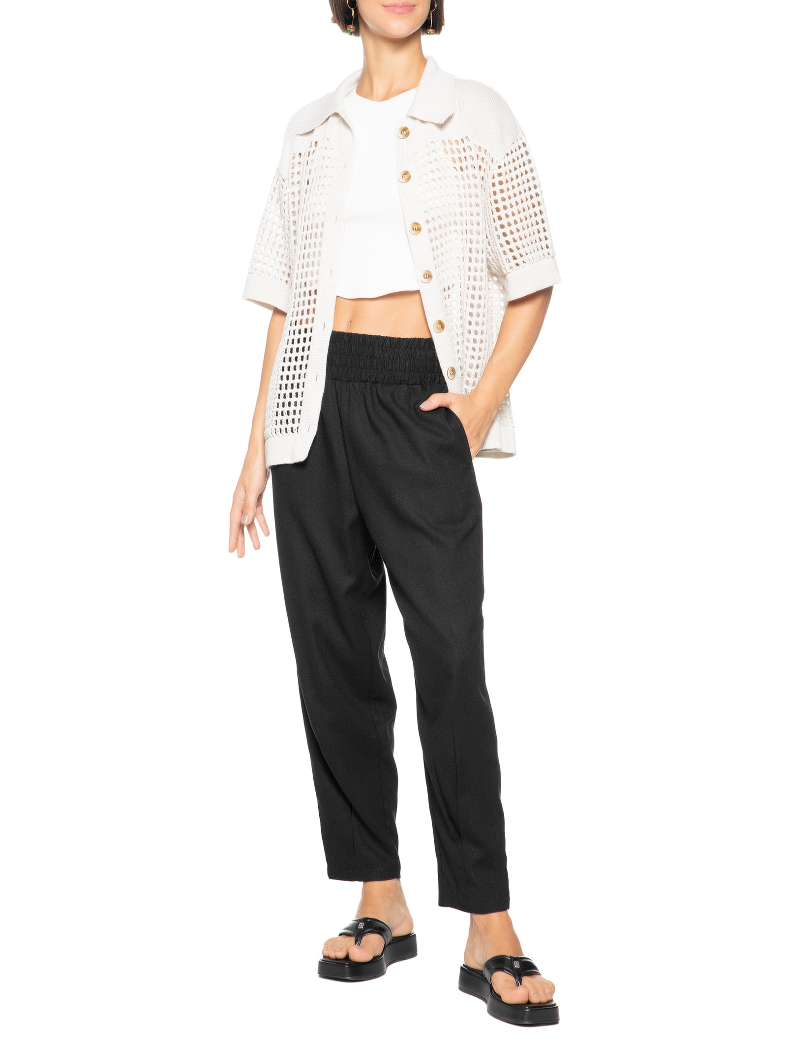 Calça Feminina Slouchy Cintura Alta Em Viscolinho Preto Hering