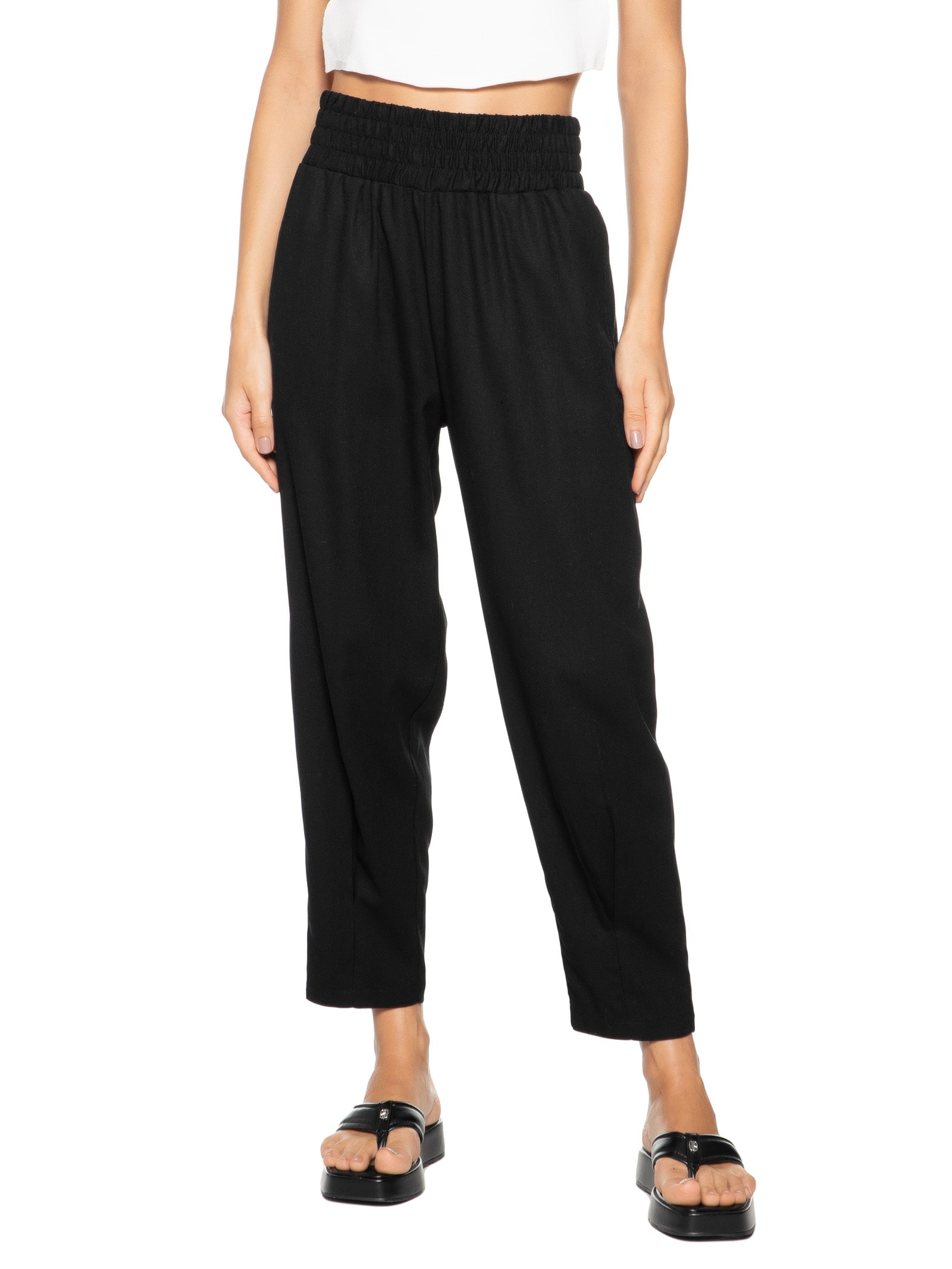 Calça Feminina Slouchy Cintura Alta Em Viscolinho Preto Hering