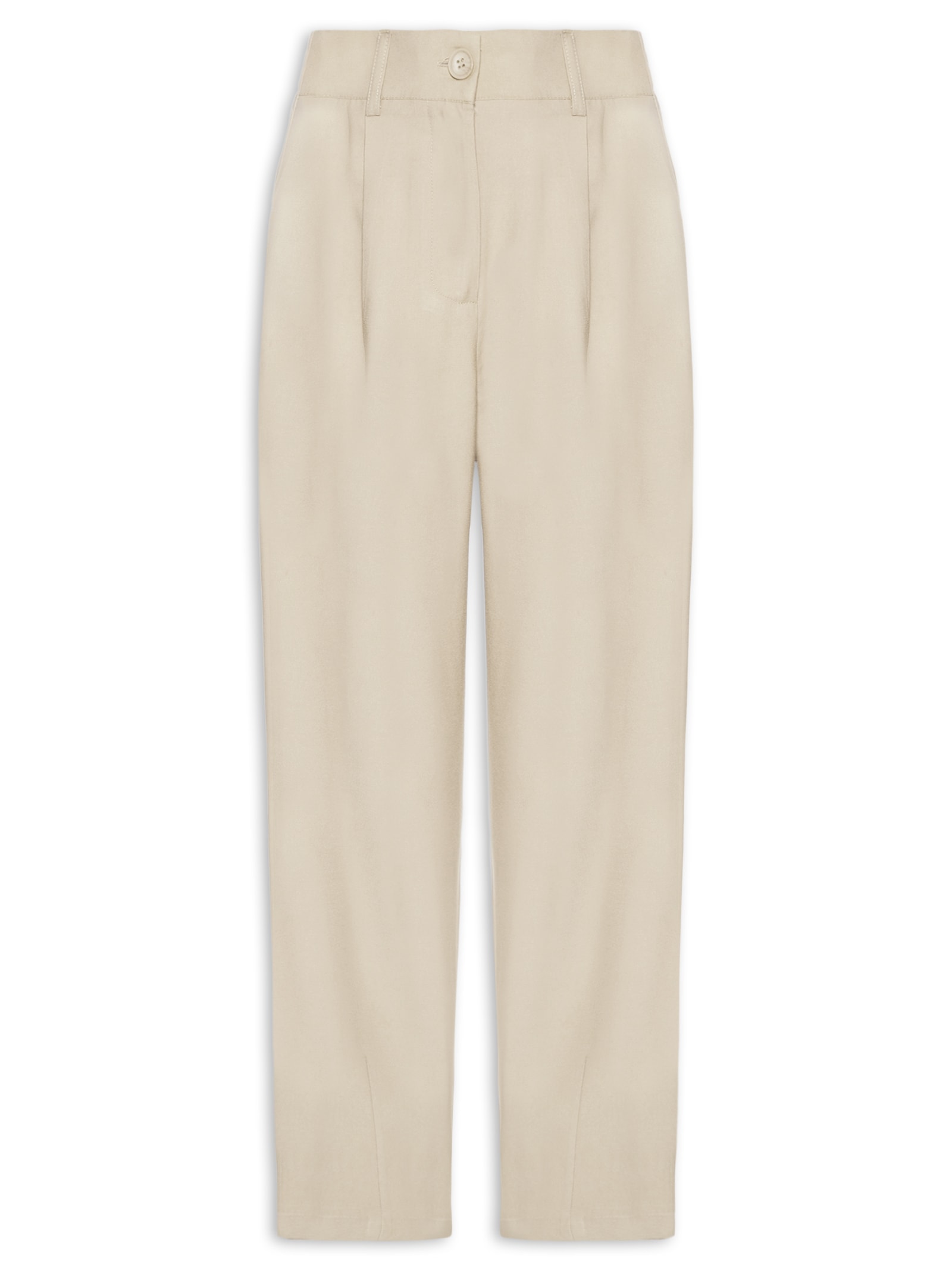 Calça Feminina Slouchy Com Pregas Bege Basiq