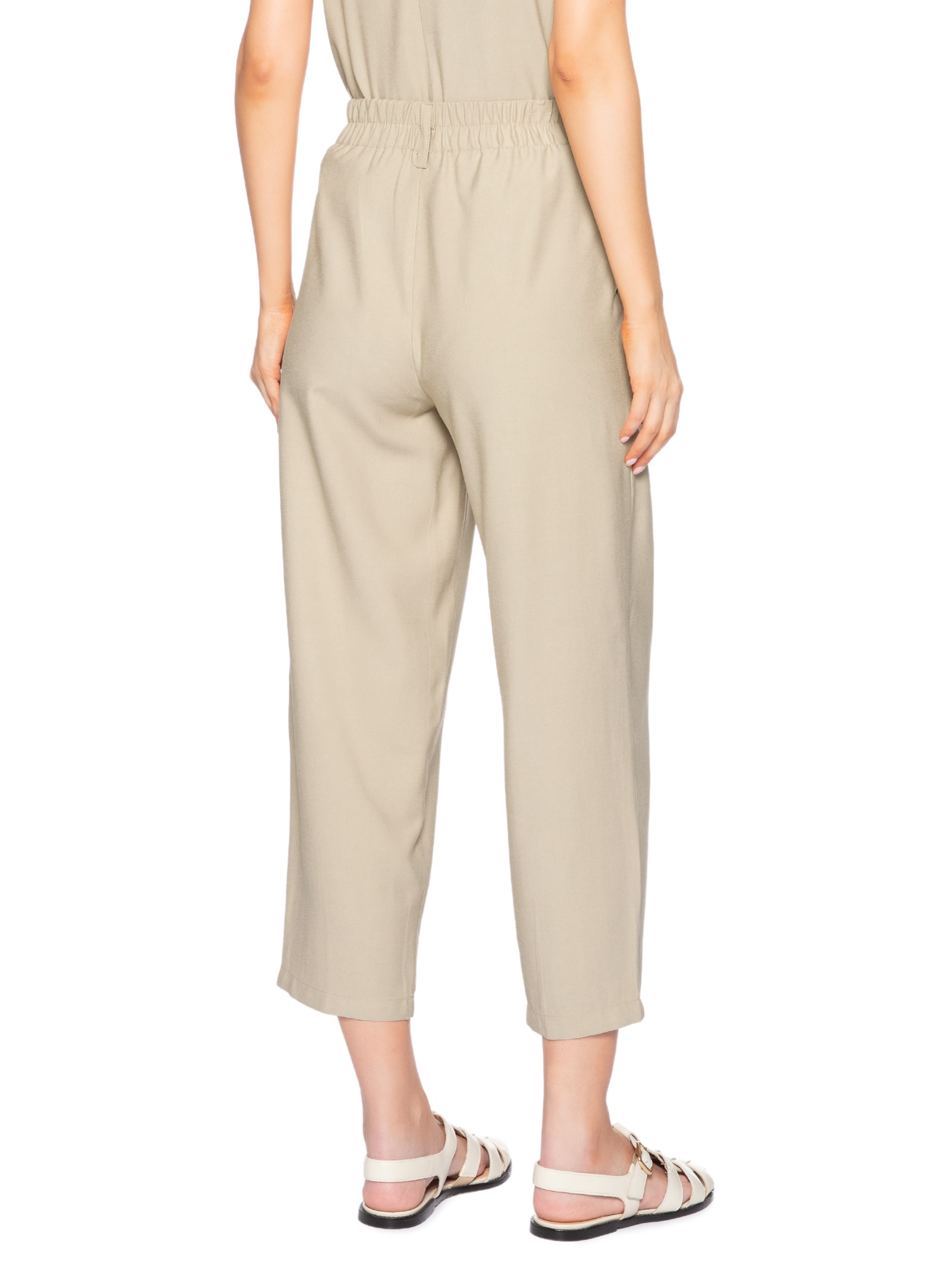 Calça Feminina Slouchy Com Pregas Bege Basiq