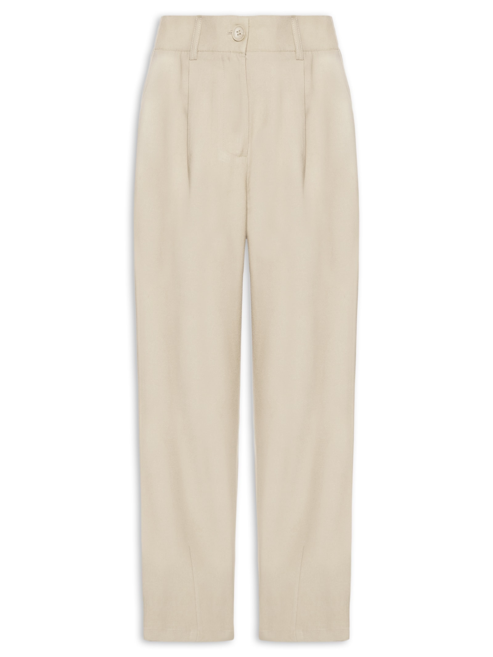 Calça Feminina Slouchy Com Pregas Bege Basiq