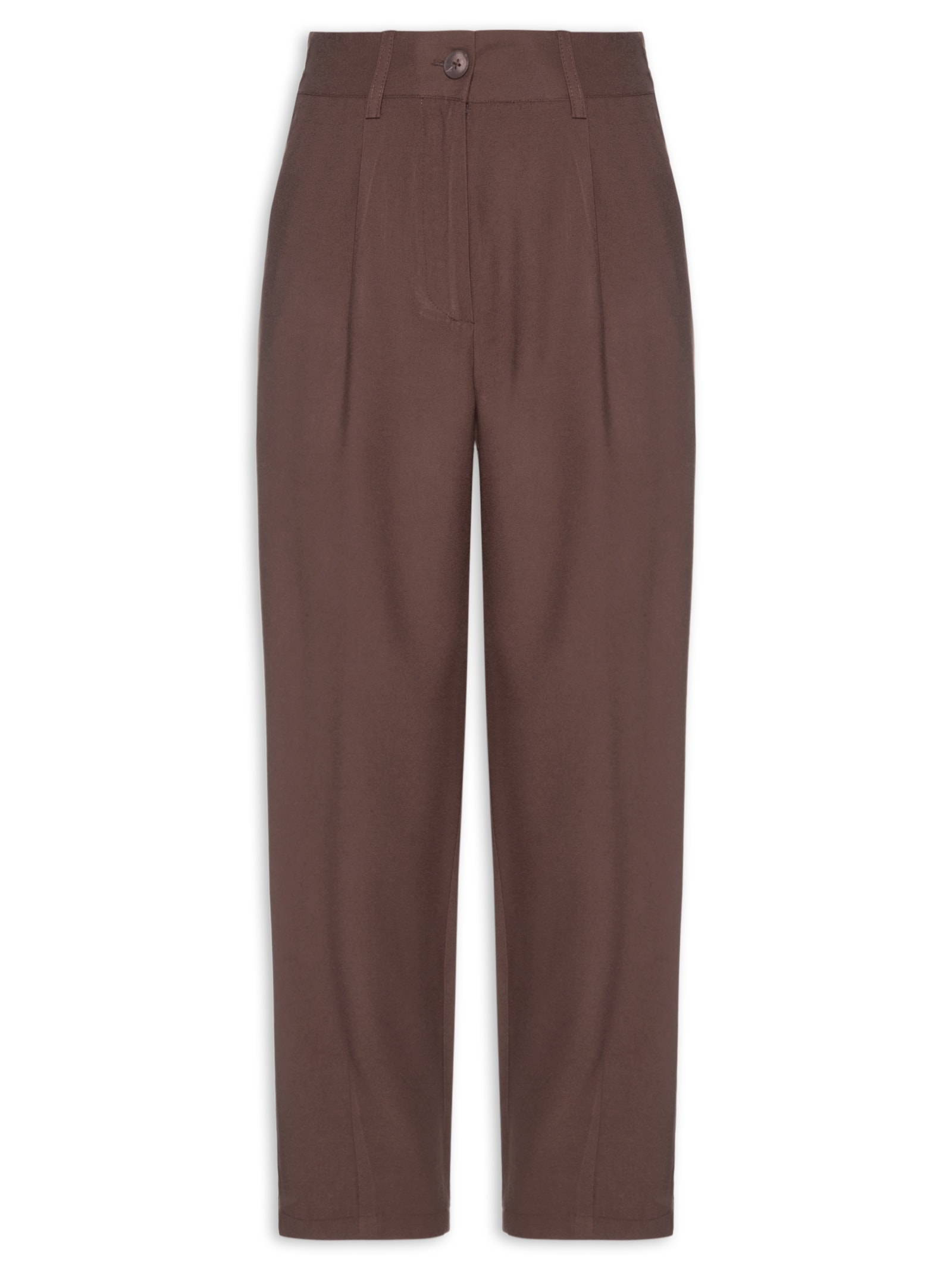 Calça Feminina Slouchy Com Pregas Marrom Basiq