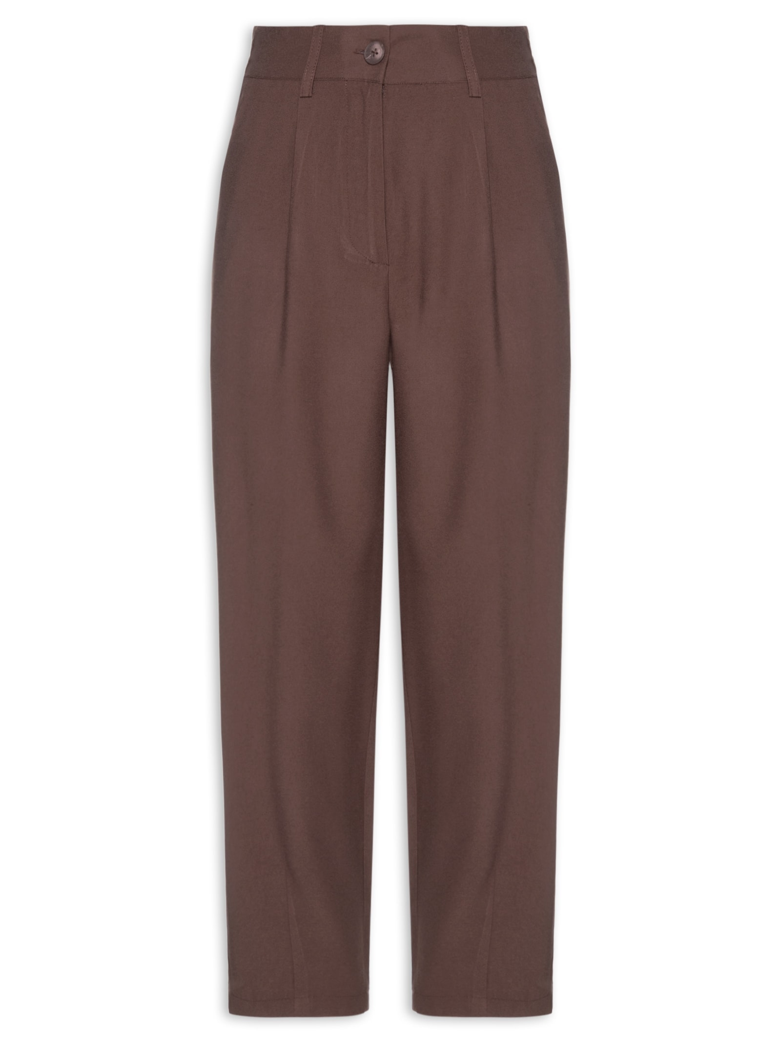 Calça Feminina Slouchy Com Pregas Marrom Basiq