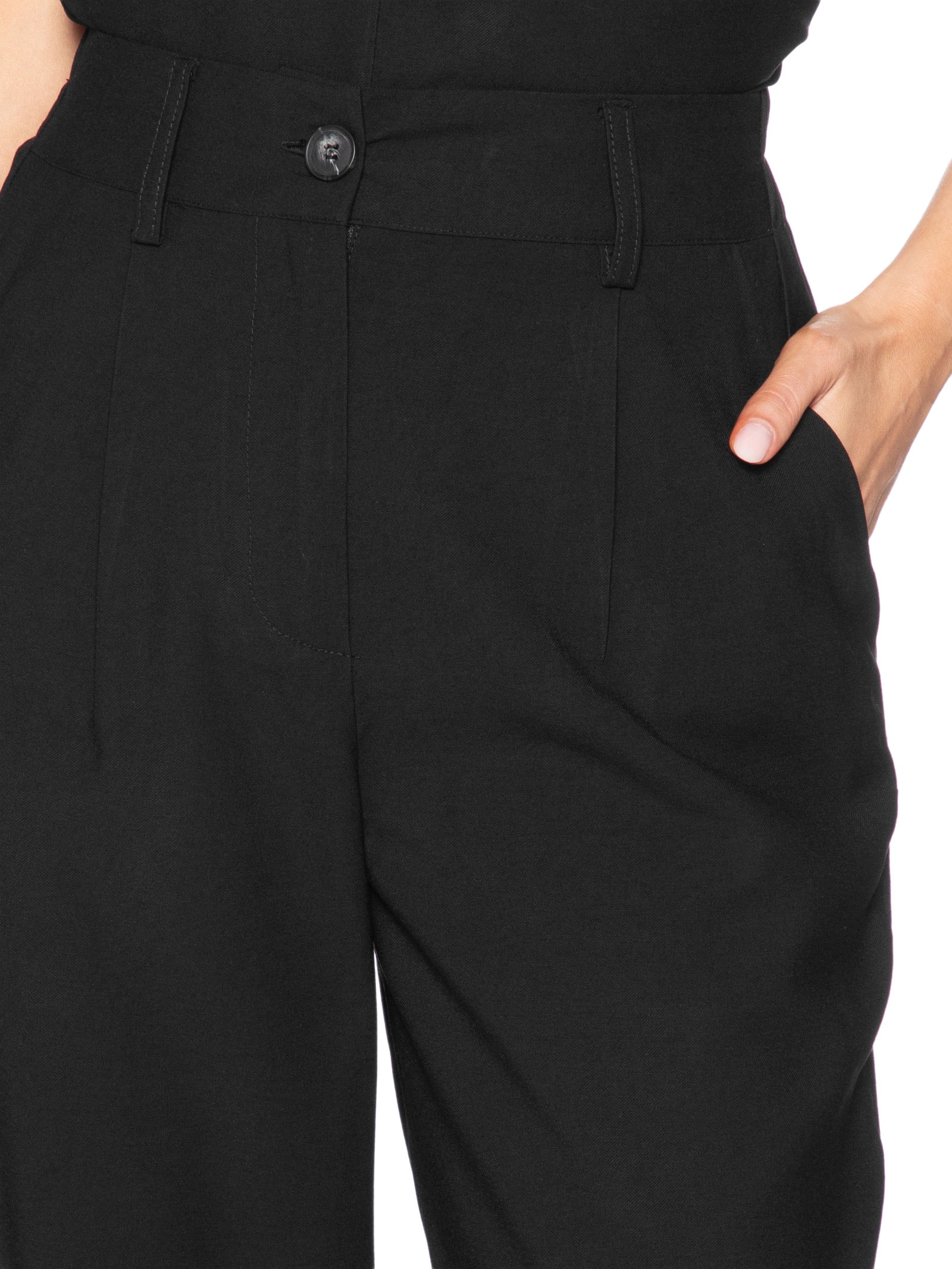 Calça Feminina Slouchy Com Pregas Preto Basiq