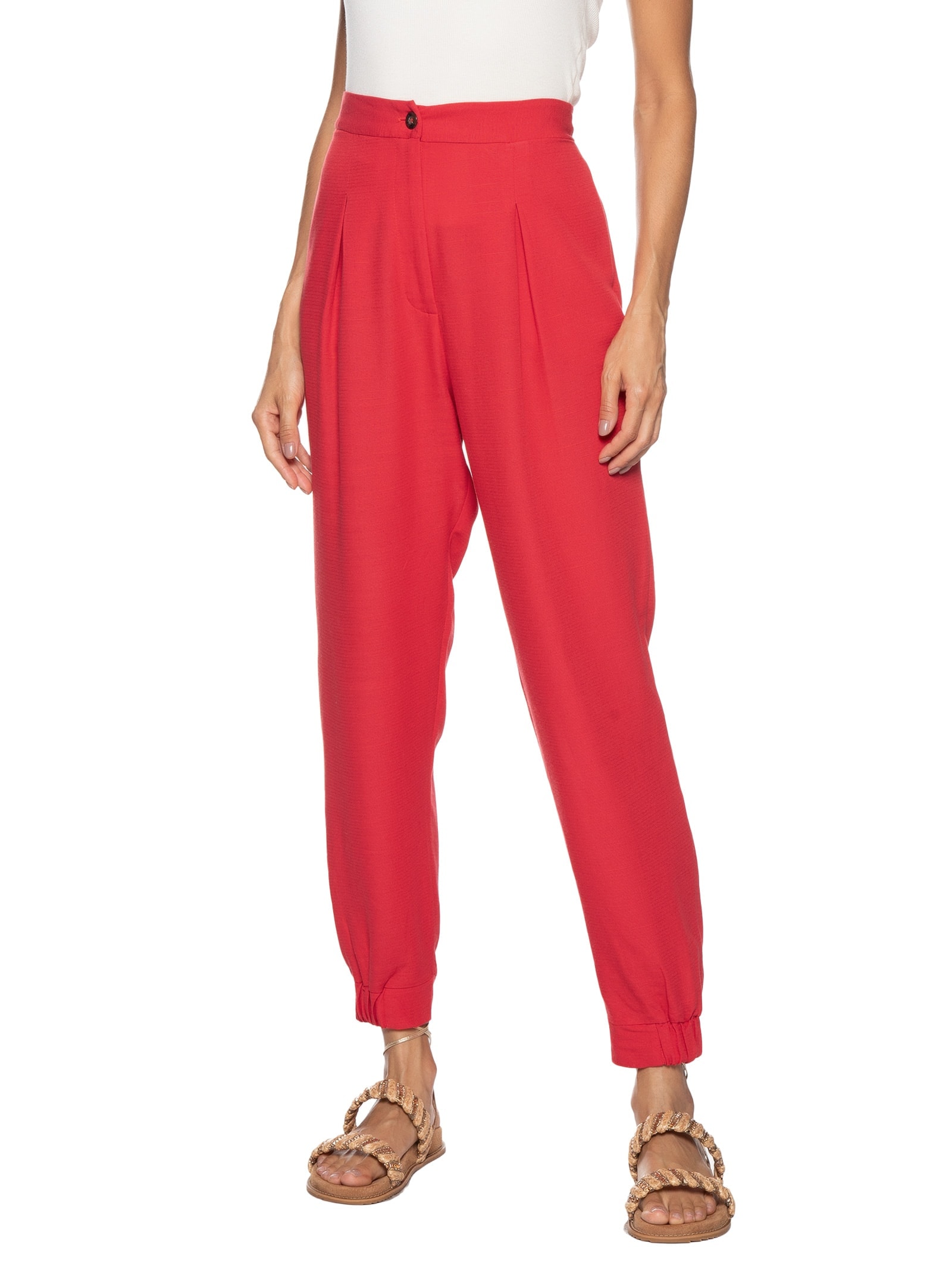 Calça Feminina Tec Det Punho Elástico Vermelho Cacay