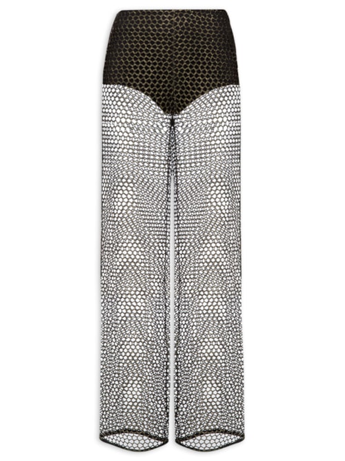 Calça Feminina Tela Metalizada - Preto