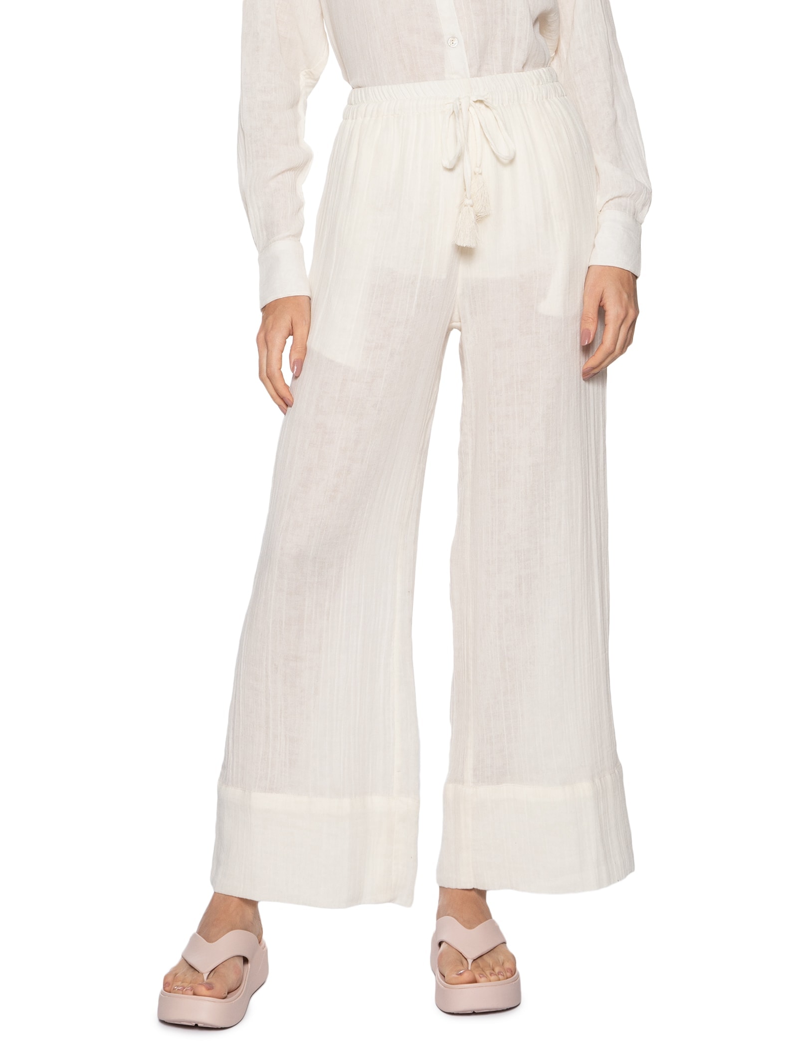 Calça Feminina Textura Branco Farm Praia