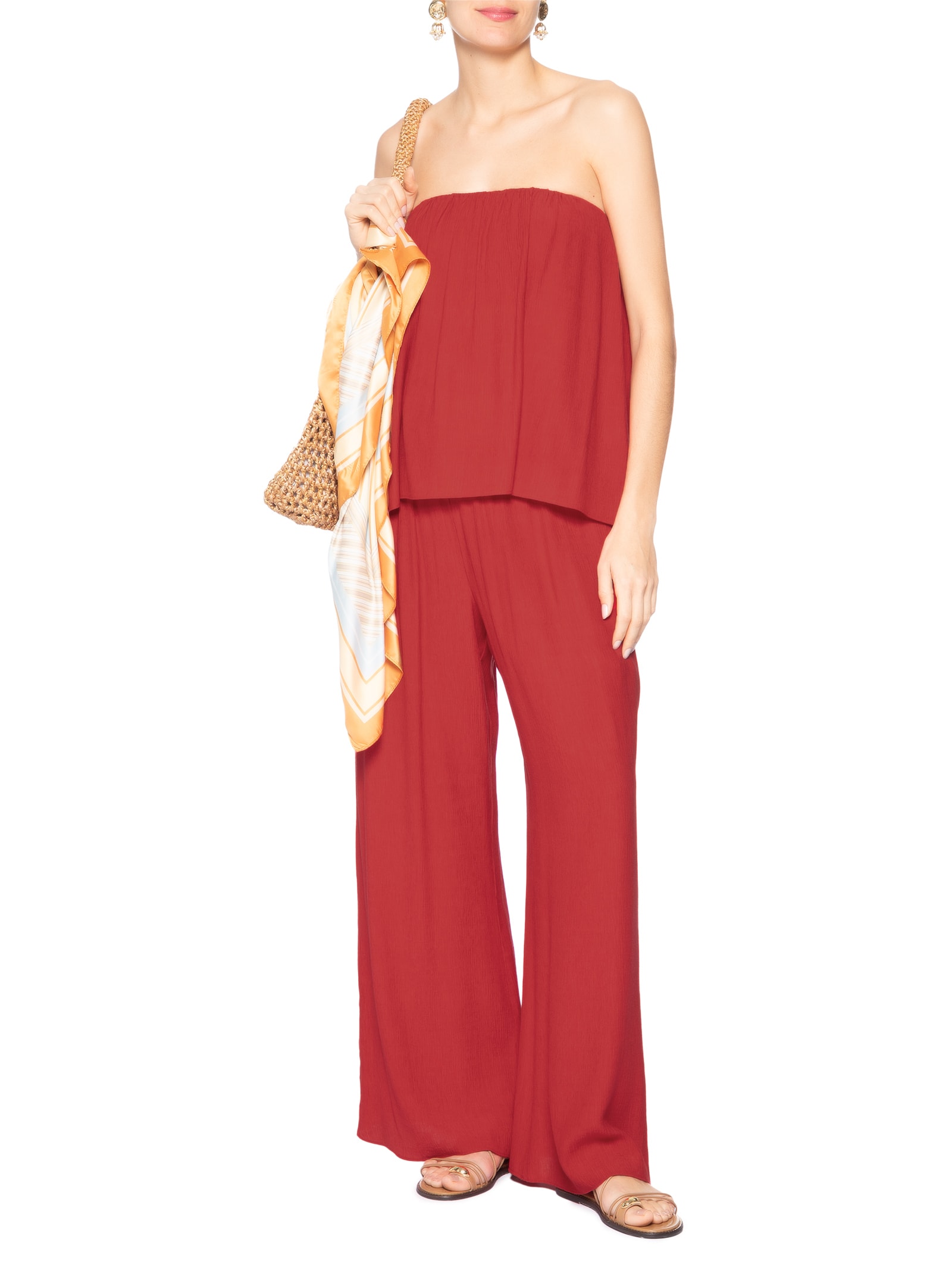 Calça Feminina Textura Longa Vermelho Farm