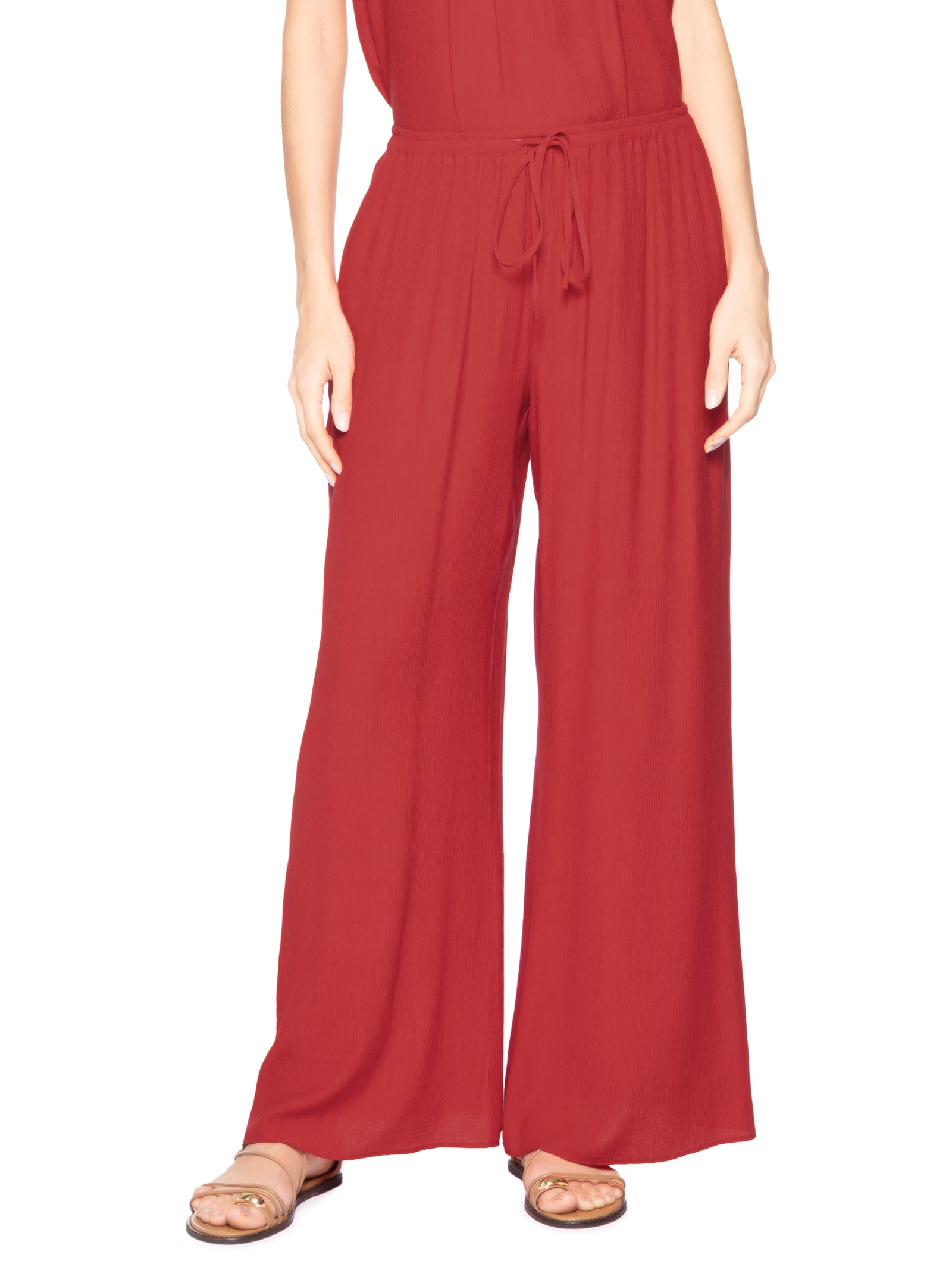 Calça Feminina Textura Longa Vermelho Farm
