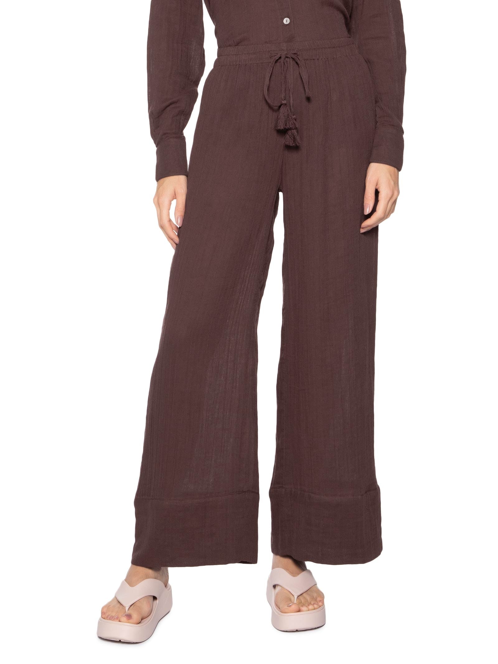 Calça Feminina Textura Marrom Farm Praia