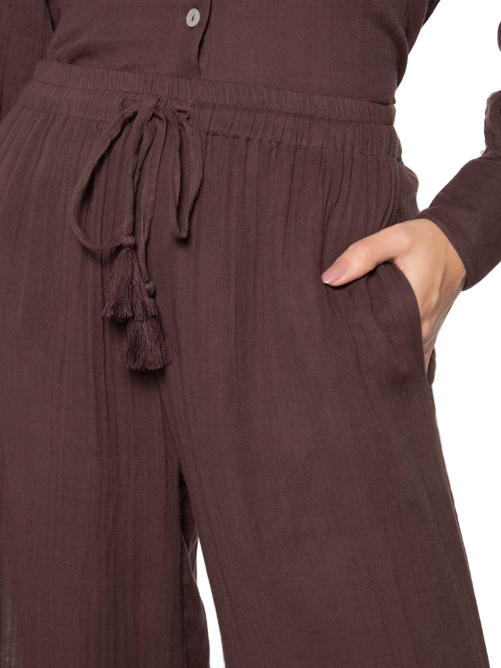 Calça Feminina Textura Marrom Farm Praia