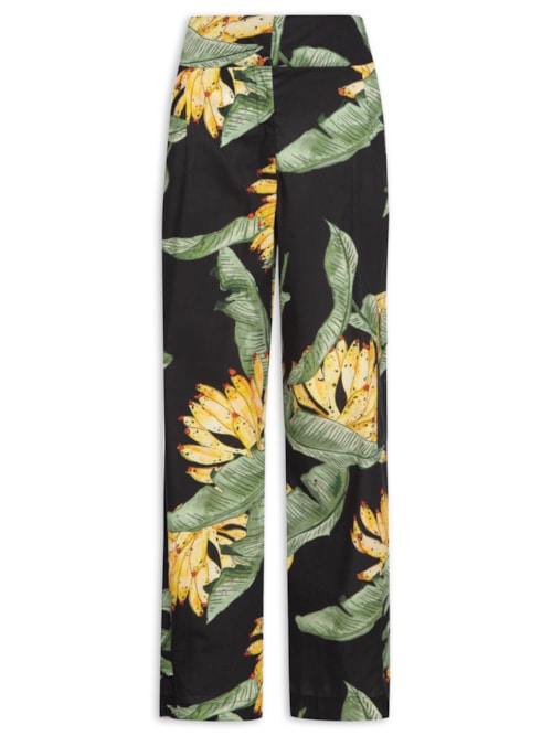 Calça Feminina Tricoline Estampa Paraiso – Preto
