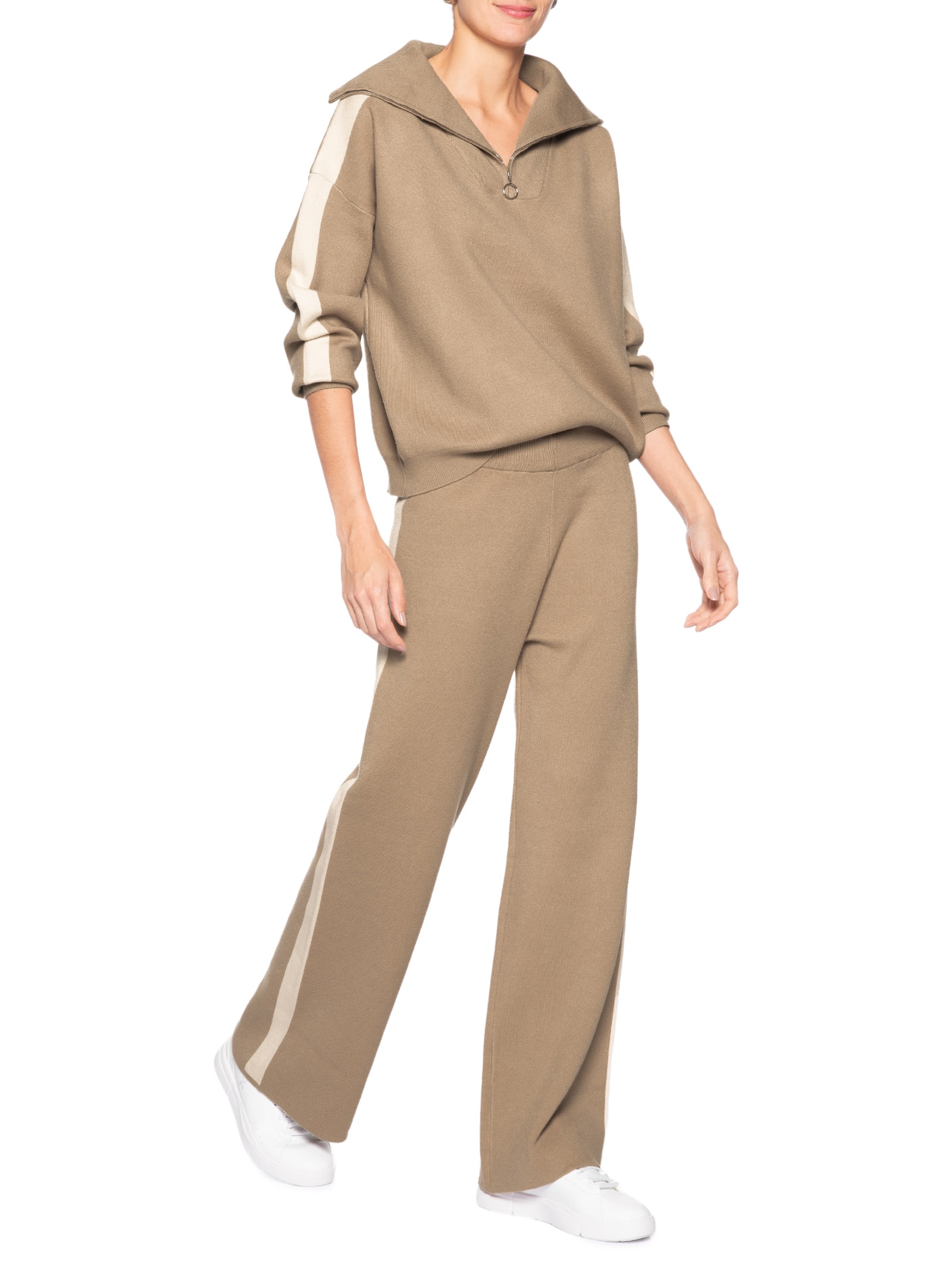 Calça Feminina Tricot Bicolor Bege Basiq