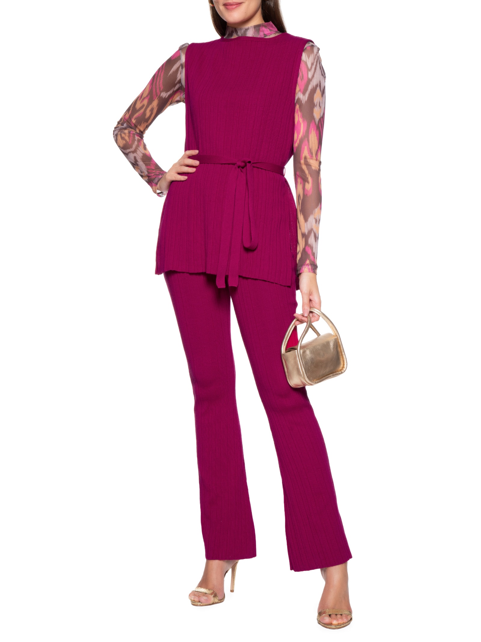 Calça Feminina Tricot Boot Canelada Rosa Animale Jeans