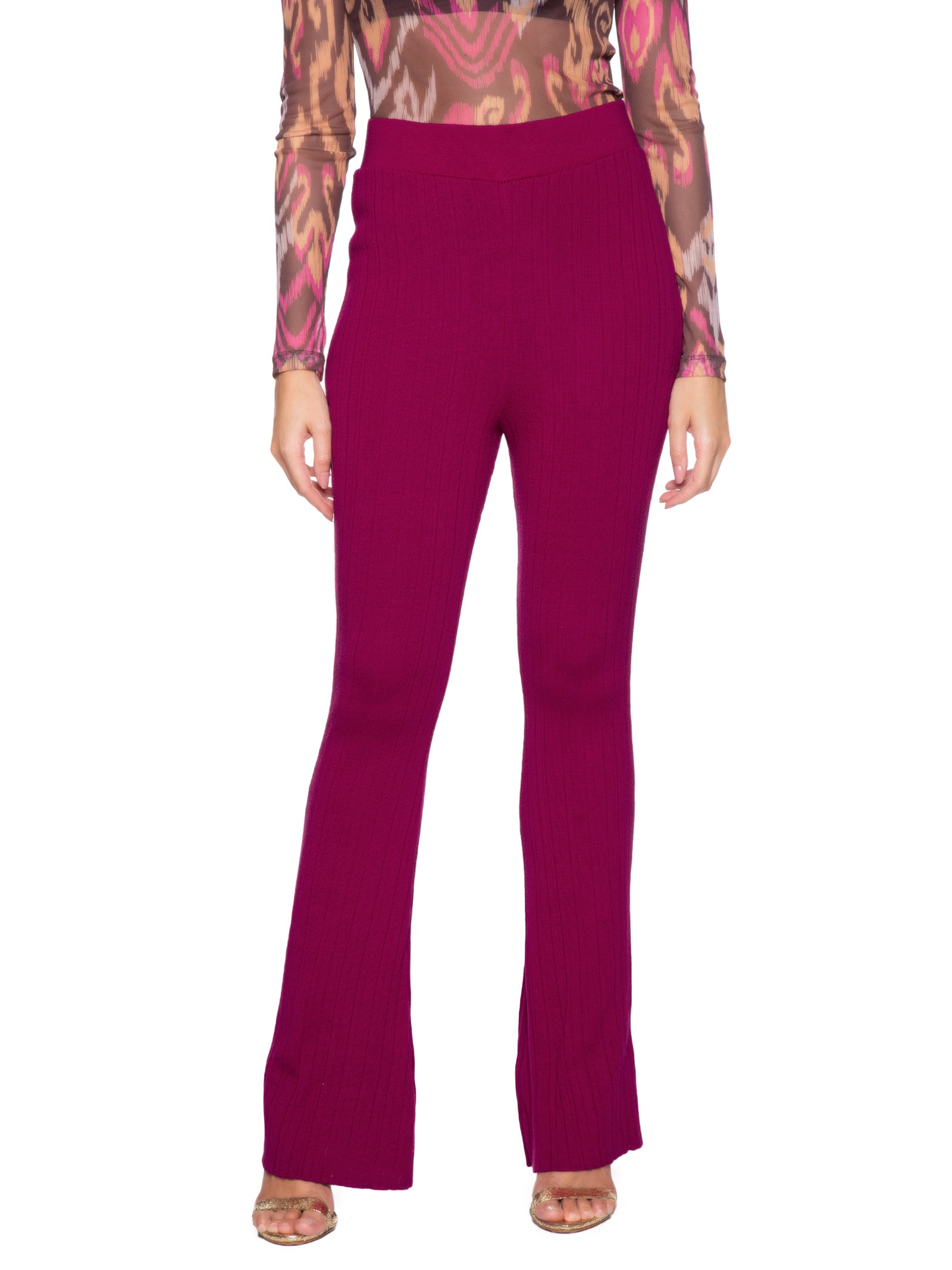 Calça Feminina Tricot Boot Canelada Rosa Animale Jeans