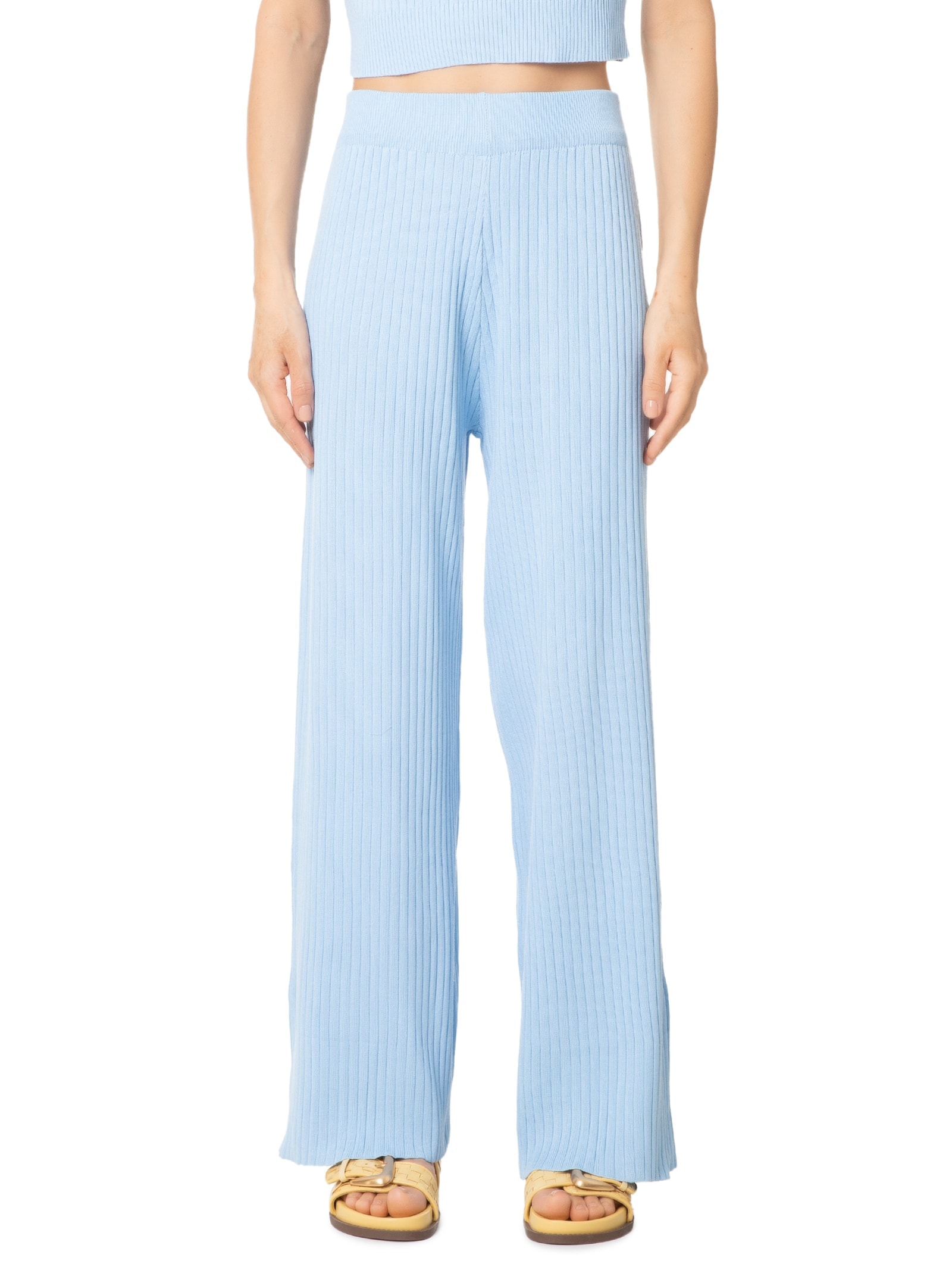 Calça Feminina Tricot Canelada Azul Basiq