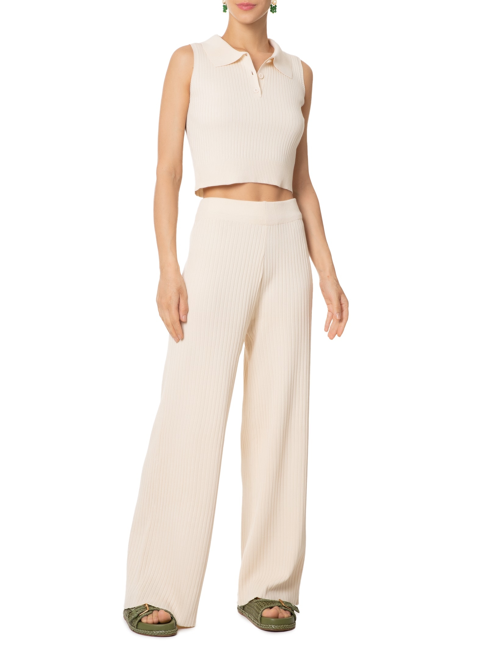 Calça Feminina Tricot Canelada Bege Basiq