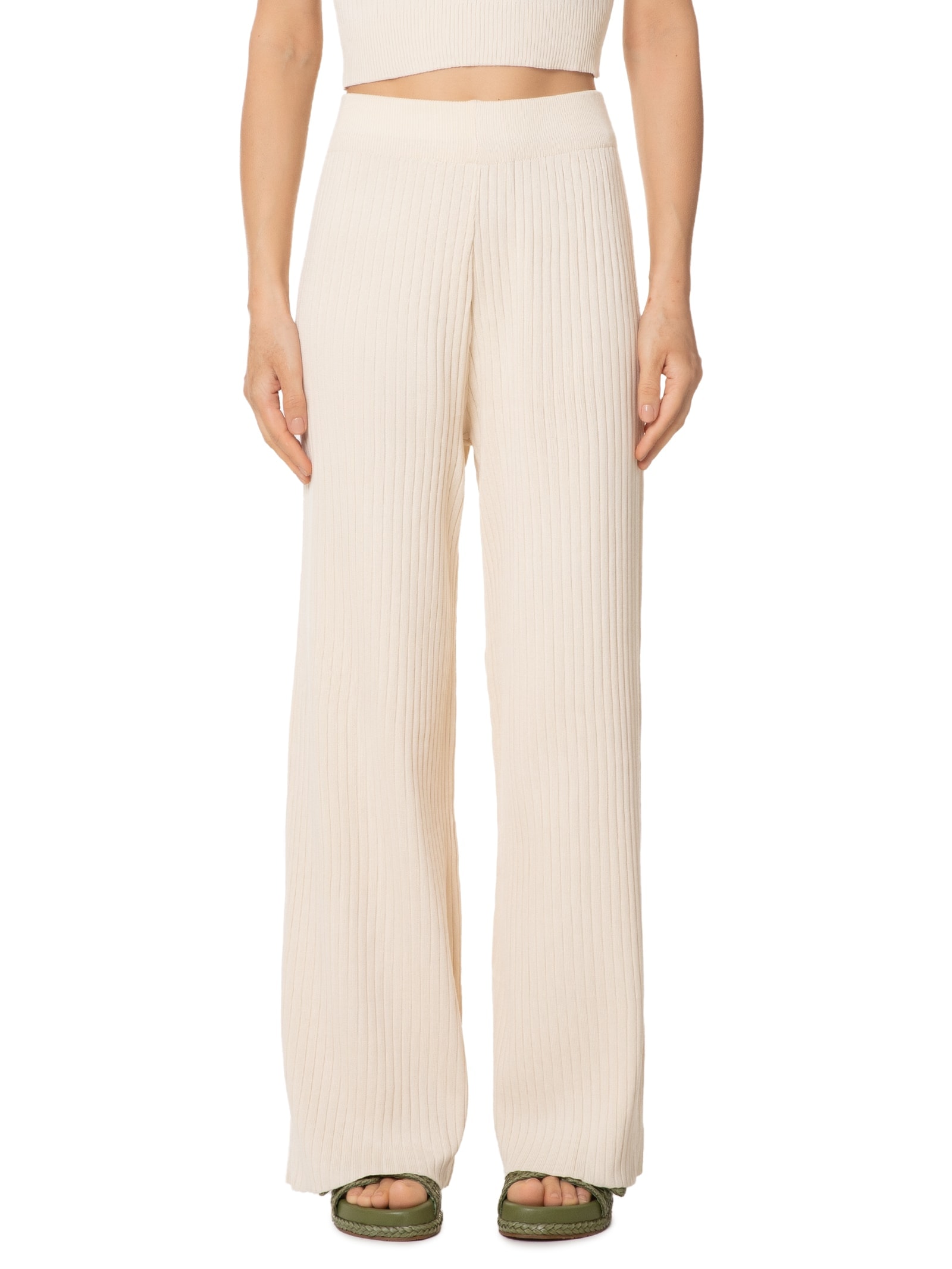 Calça Feminina Tricot Canelada Bege Basiq