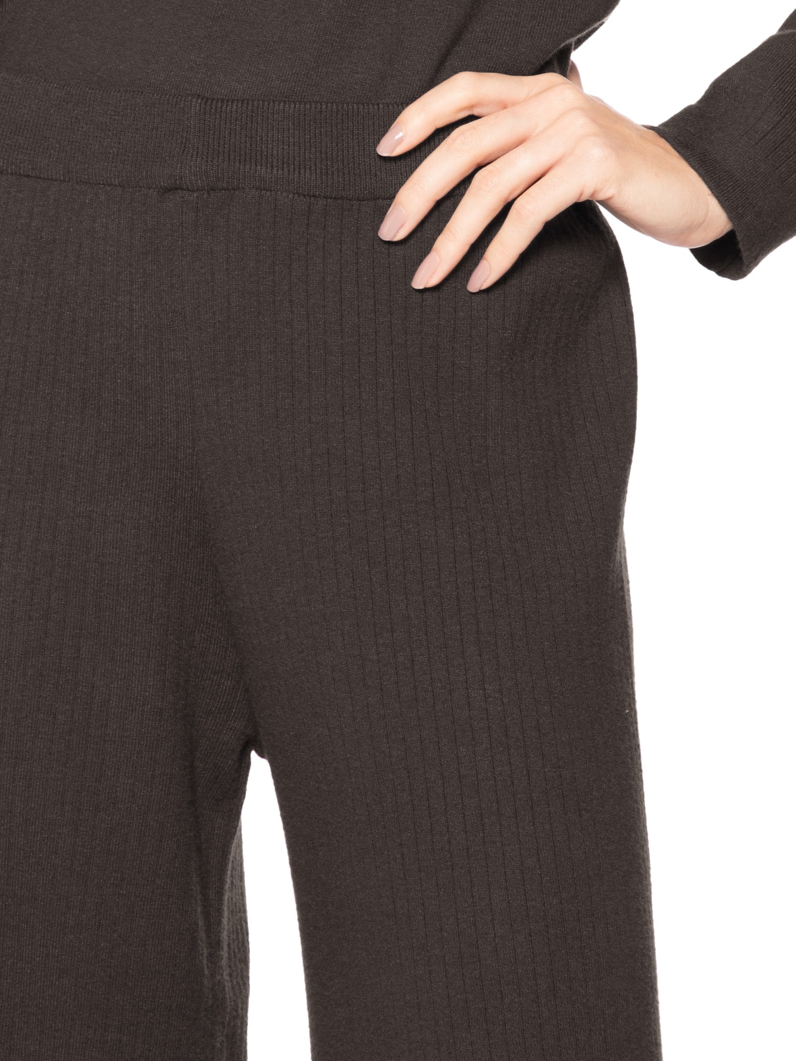 Calça Feminina Tricot Canelada Marrom Basiq