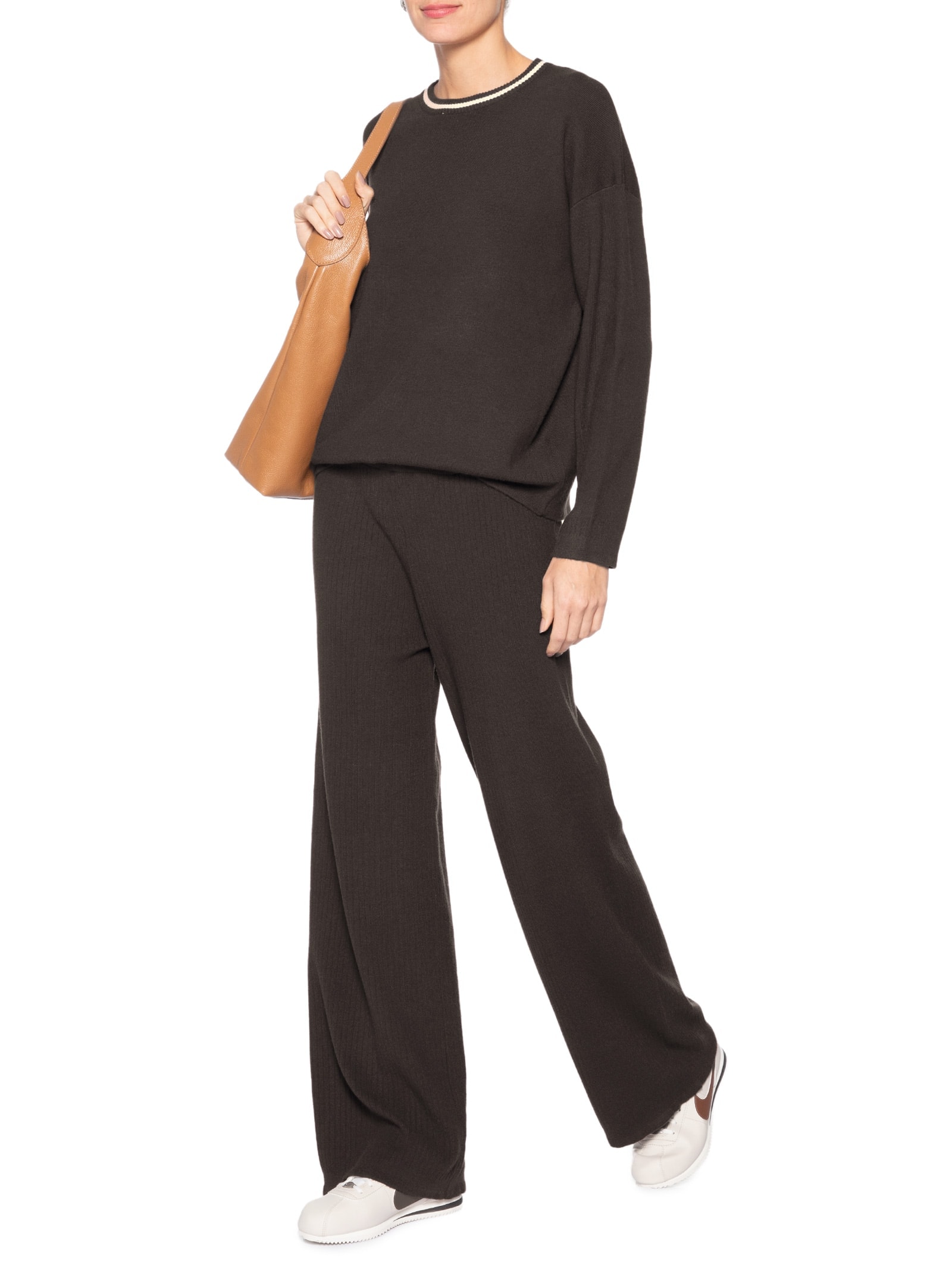 Calça Feminina Tricot Canelada Marrom Basiq