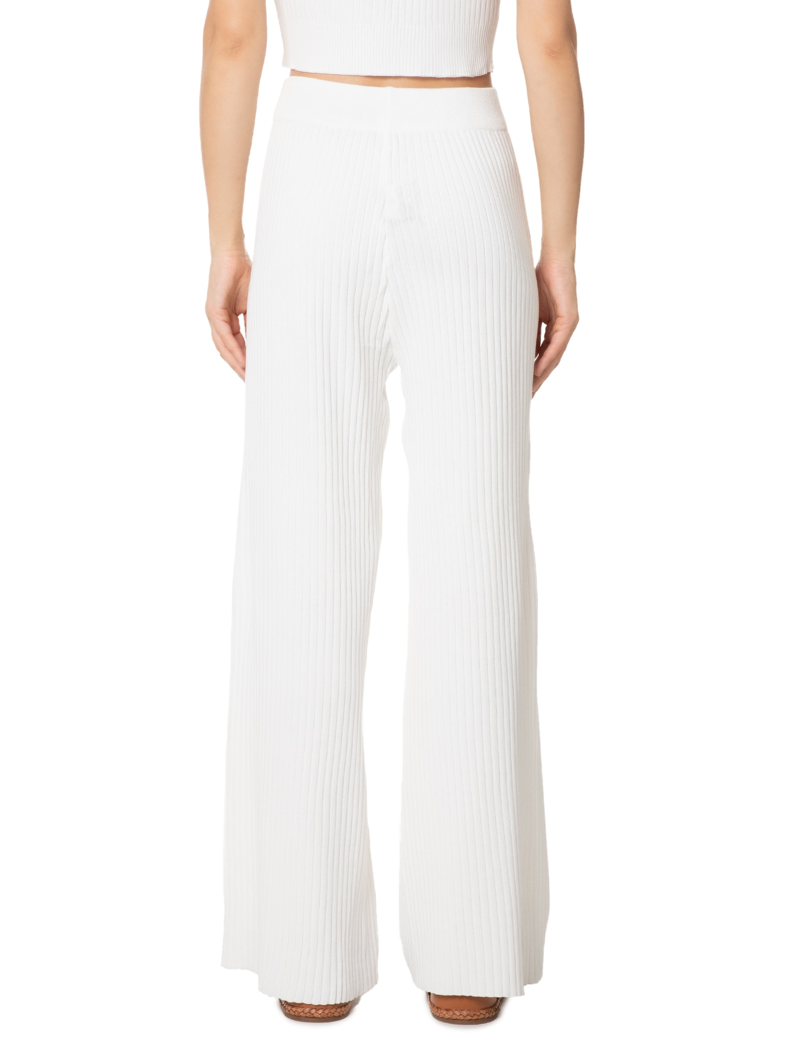 Calça Feminina Tricot Canelada Off White Basiq