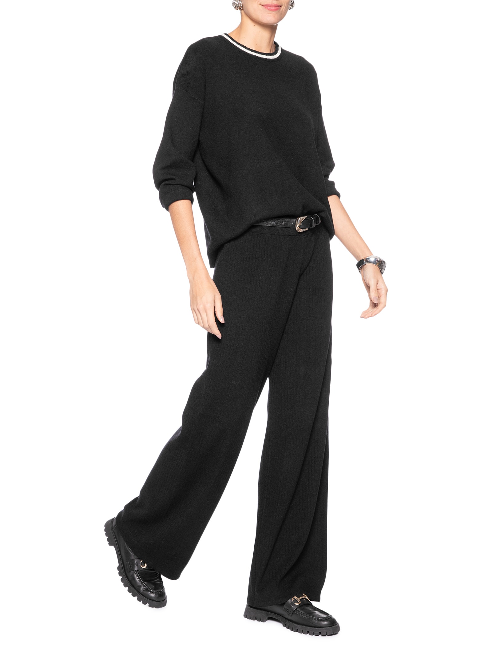 Calça Feminina Tricot Canelada Preto Basiq