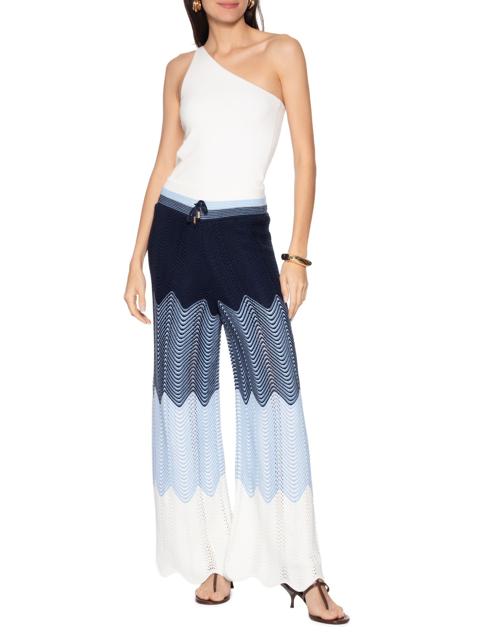 Calça Feminina Tricot Cintura Alta Azul Lança Perfume