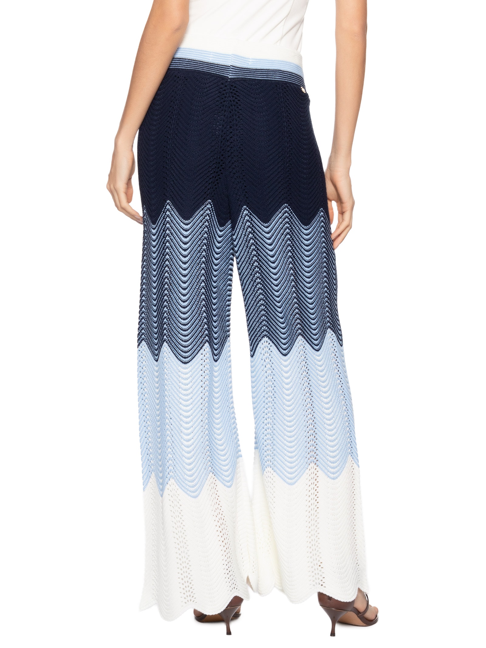 Calça Feminina Tricot Cintura Alta Azul Lança Perfume