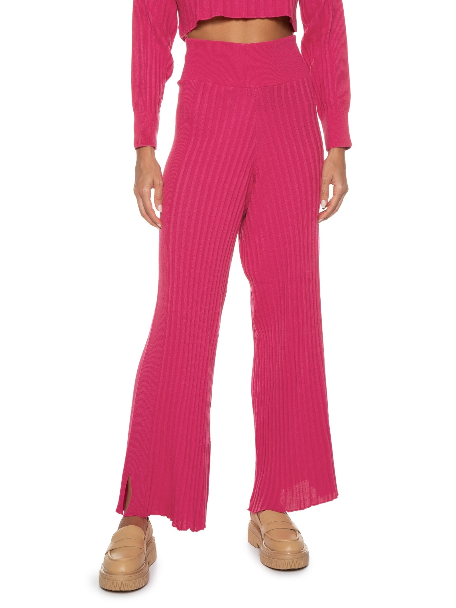 Calça Feminina Tricot Com Plissados Rosa Market 33