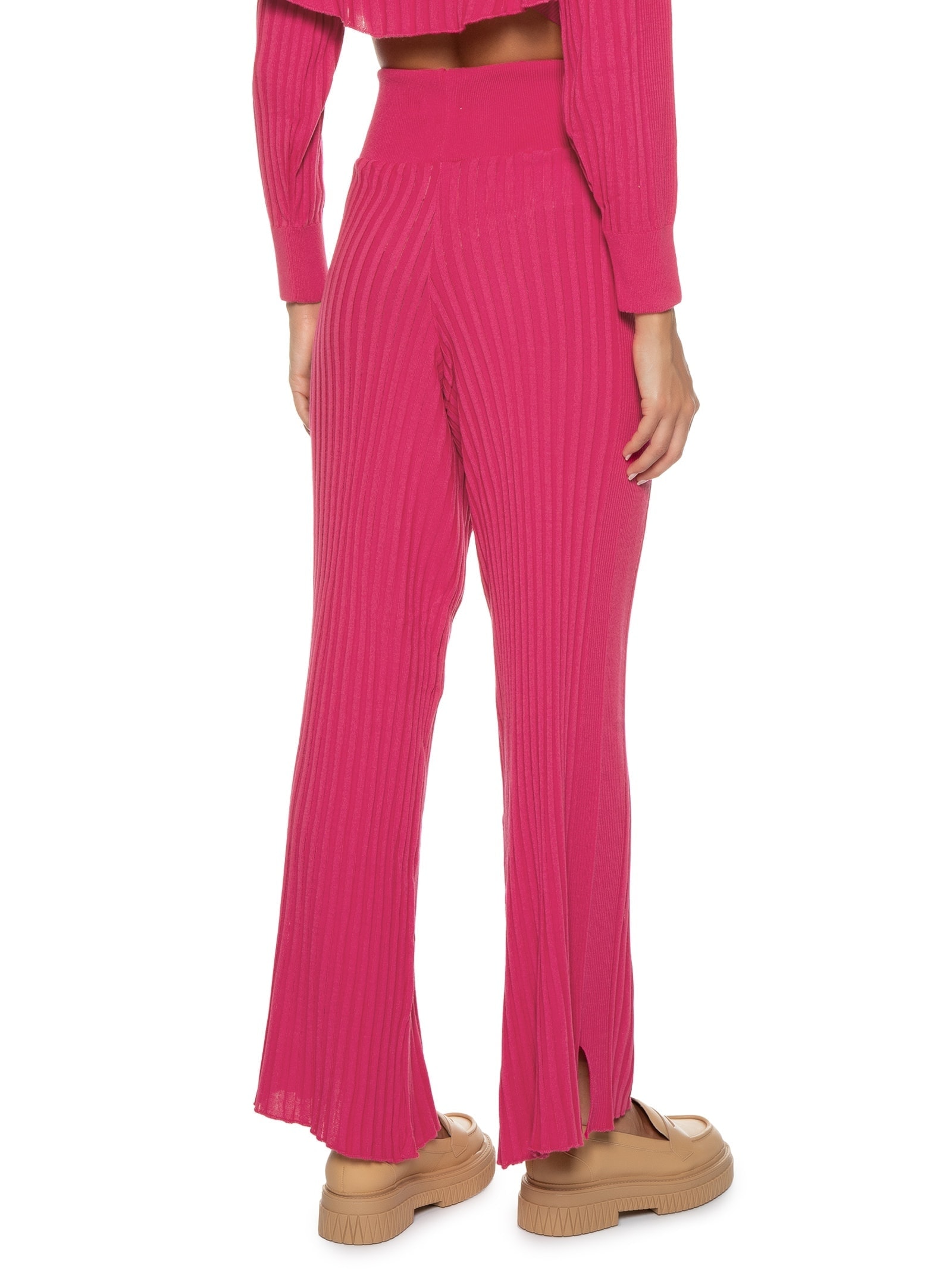 Calça Feminina Tricot Com Plissados Rosa Market 33