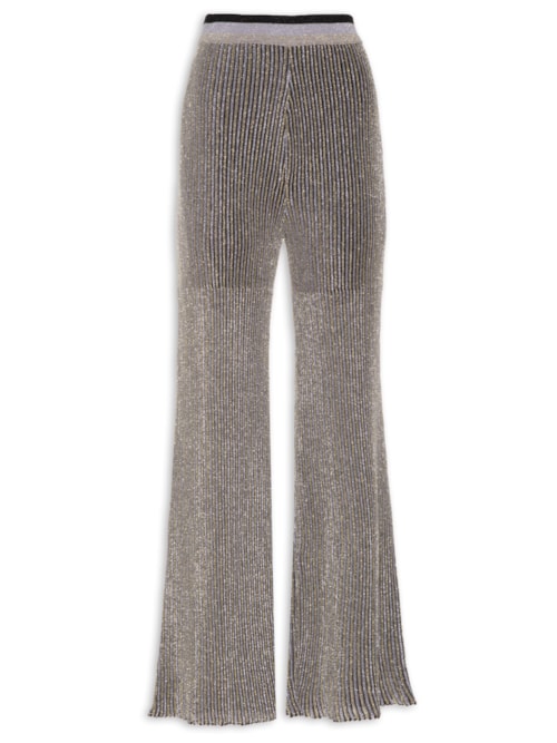 Calça Feminina Tricot Flare Lurex Canelado – Prata